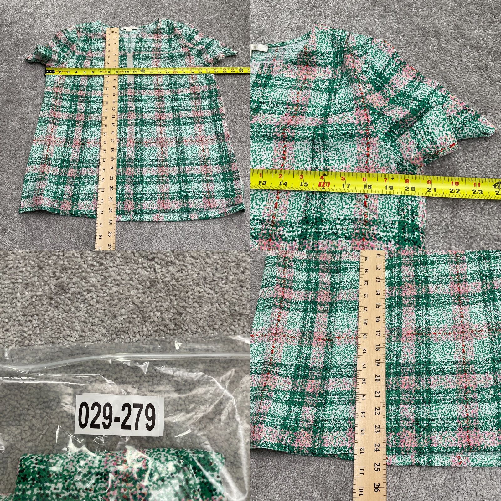 Vintage Cooper & Ella Blouse Womens Large Green Plaid Short Sleeve Casual Top Size L / US 10 / IT 46 - 8 Thumbnail
