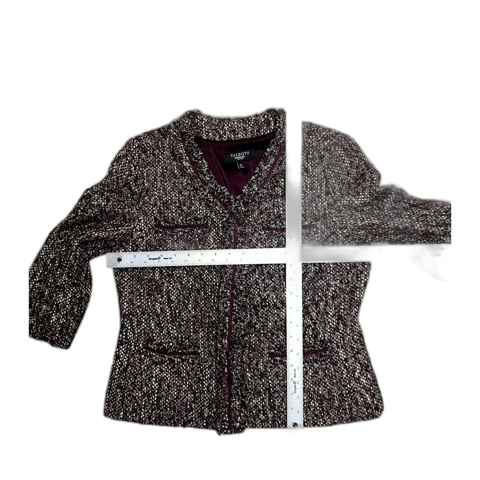 Vintage Talbots Petites Blazer Women 10p Maroon Tweed Boucle Knit Lo Size US XXS / EU 40 - 4 Thumbnail