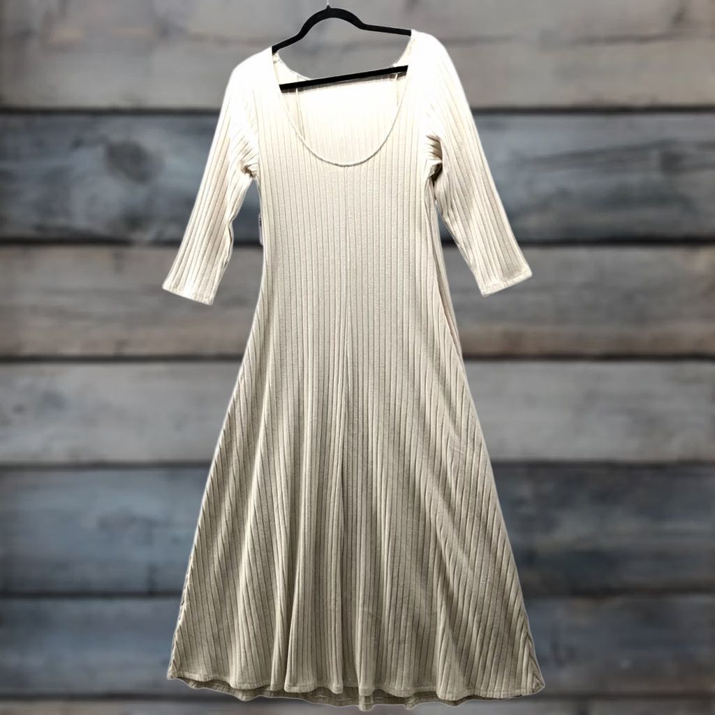 Old Navy Old Navy Maxi Sweater Dress L Beige Ribbed Long Sleeve A-Line Scoop Back Womens Size L / US 10 / IT 46 - 1 Thumbnail