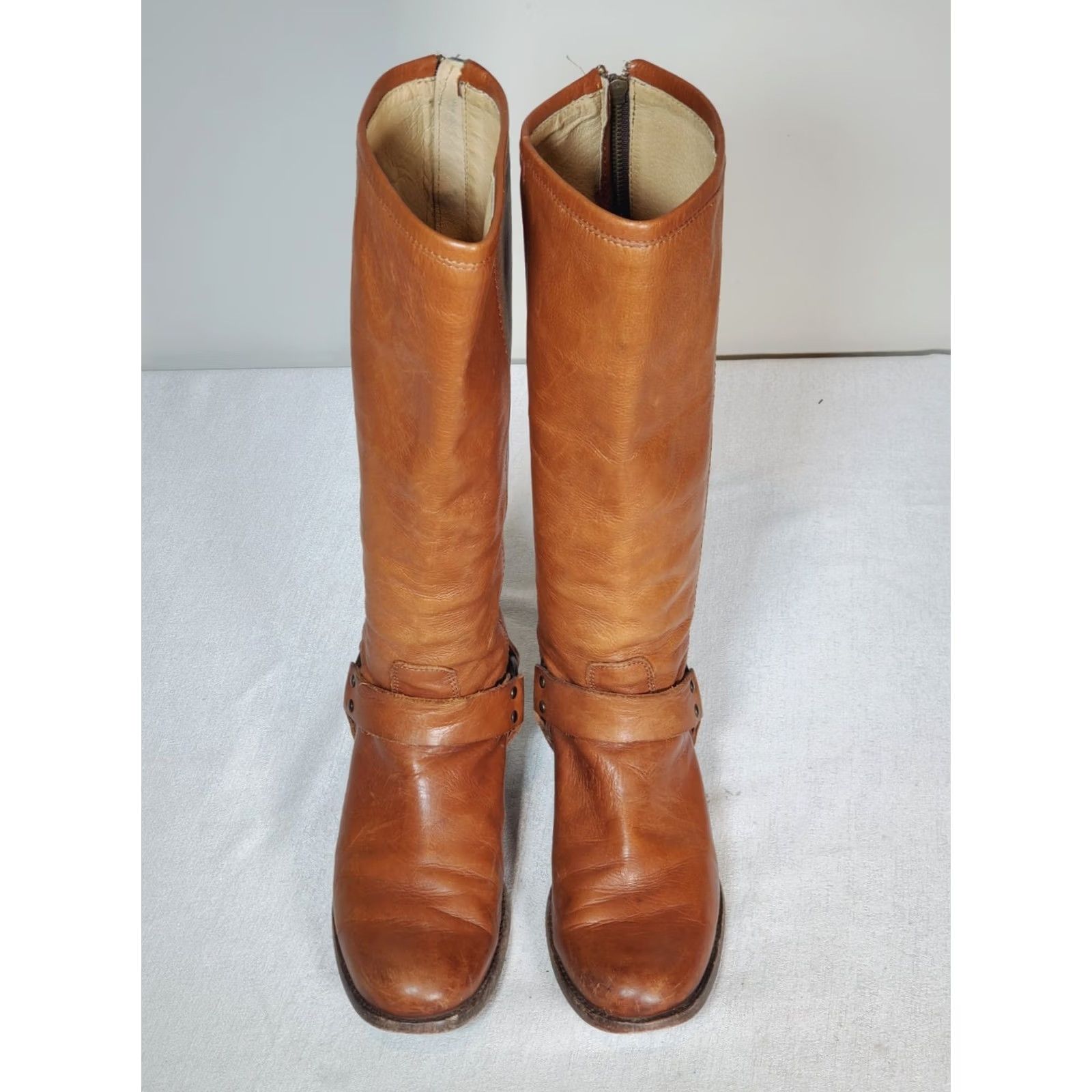 Frye FRYE Phillip Harness Tall Riding Boots Whiskey Brown Leather 76849 Women US 7 B Knee High Zip Leather Block Heel Boots Size US 7 / IT 37 - 7 Thumbnail