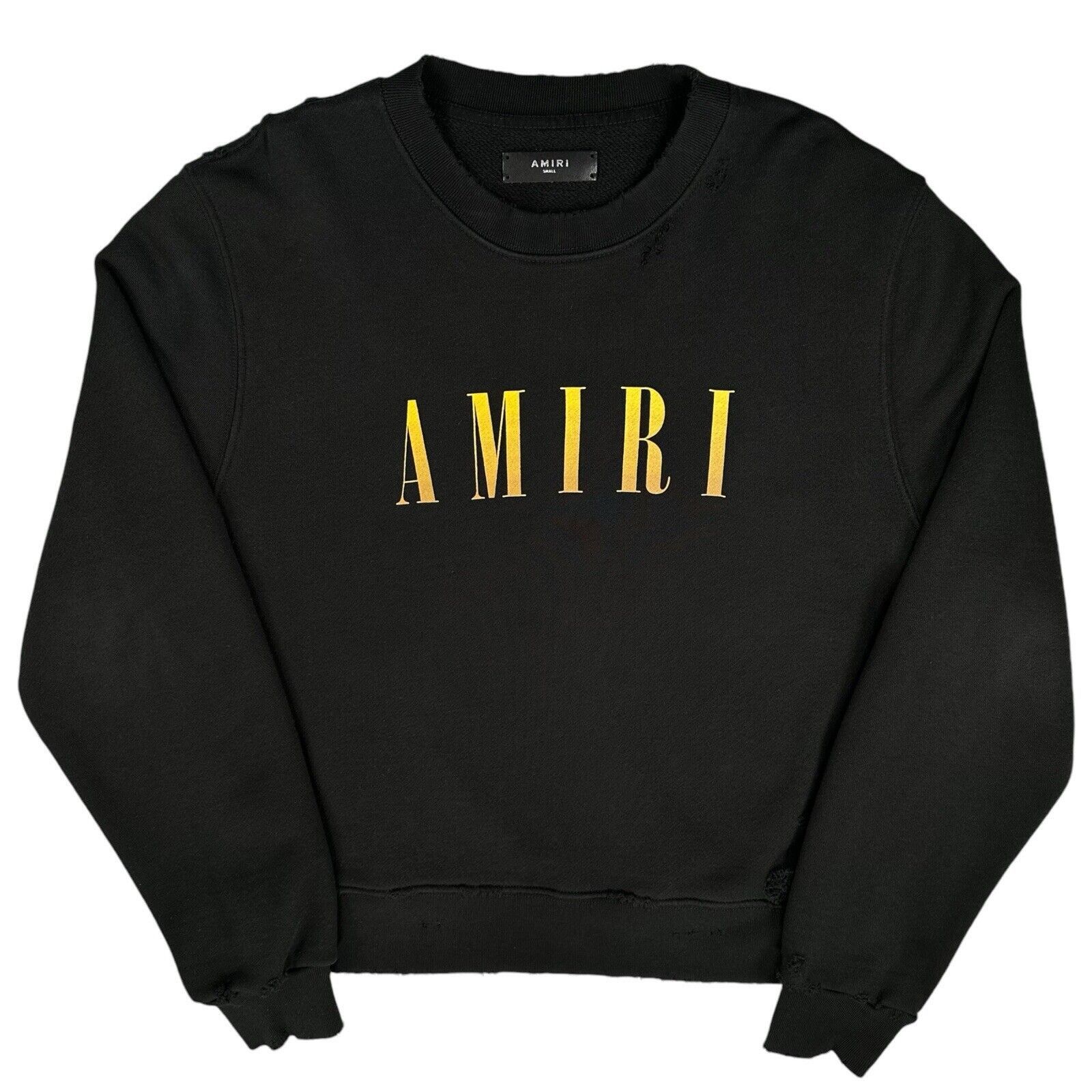 Amiri Amiri Size S Black Sweatshirt Distressed Yellow Chest Logo Size US S / EU 44-46 / 1 - 1 Thumbnail