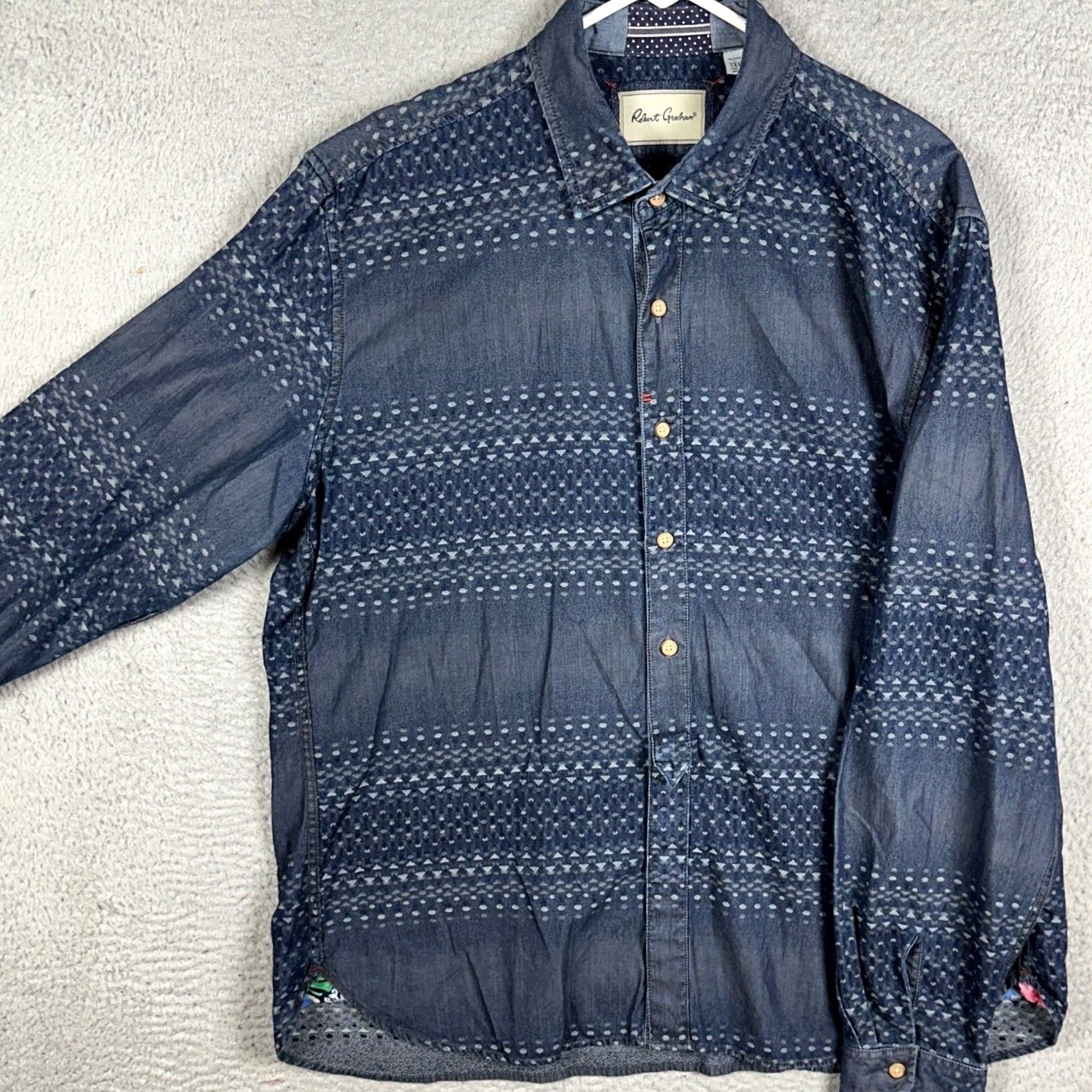 Robert Graham Robert Graham Shirt Mens 2XL Navy Blue Button Up Geometric Long Sleeve Casual Size US XXL / EU 58 / 5 - 2 Thumbnail