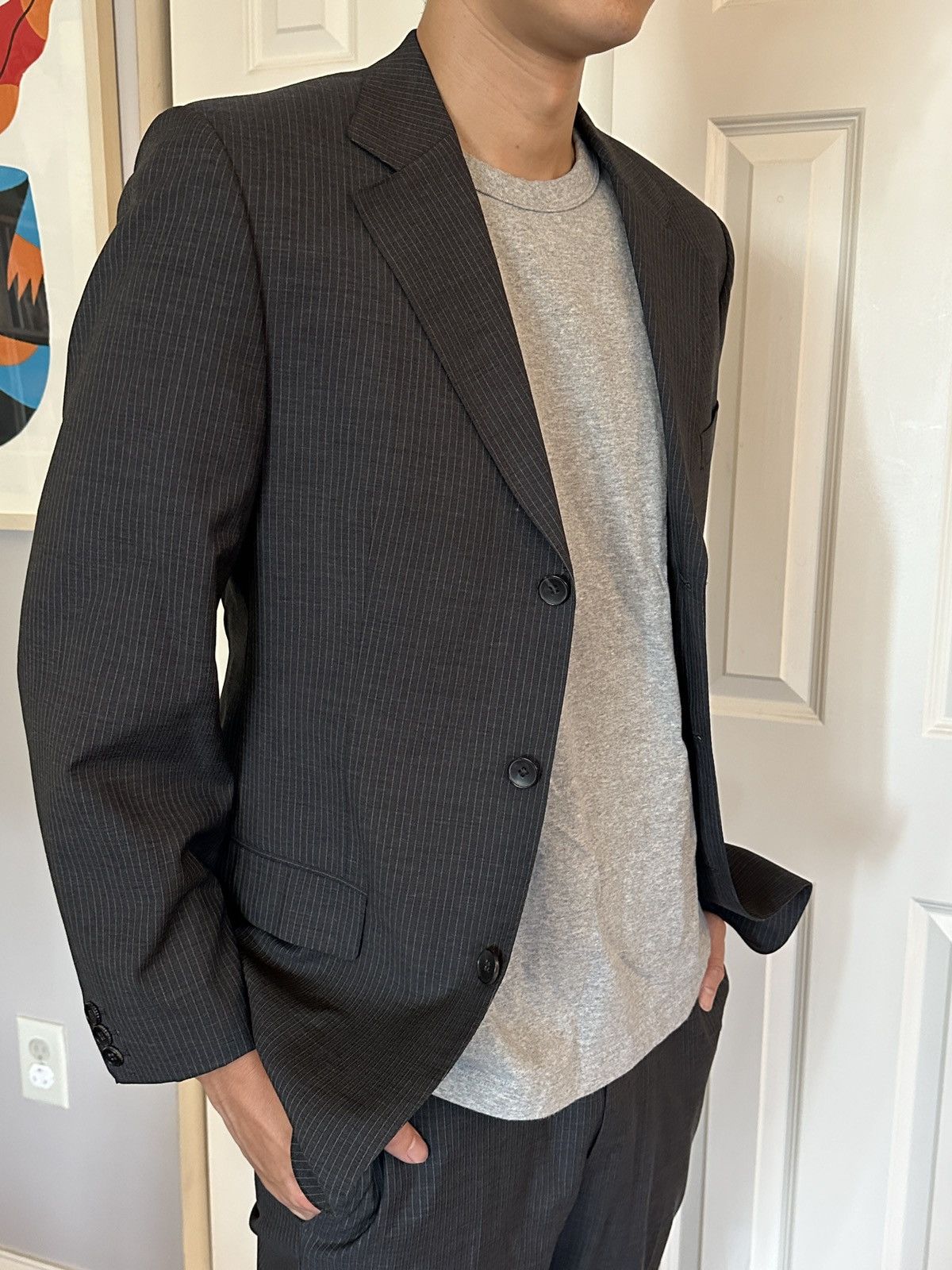 Gucci Vintage GUCCI Grey Stripe 3-Button Suit – Tailored Ankle Fit Size 44R - 3 Thumbnail