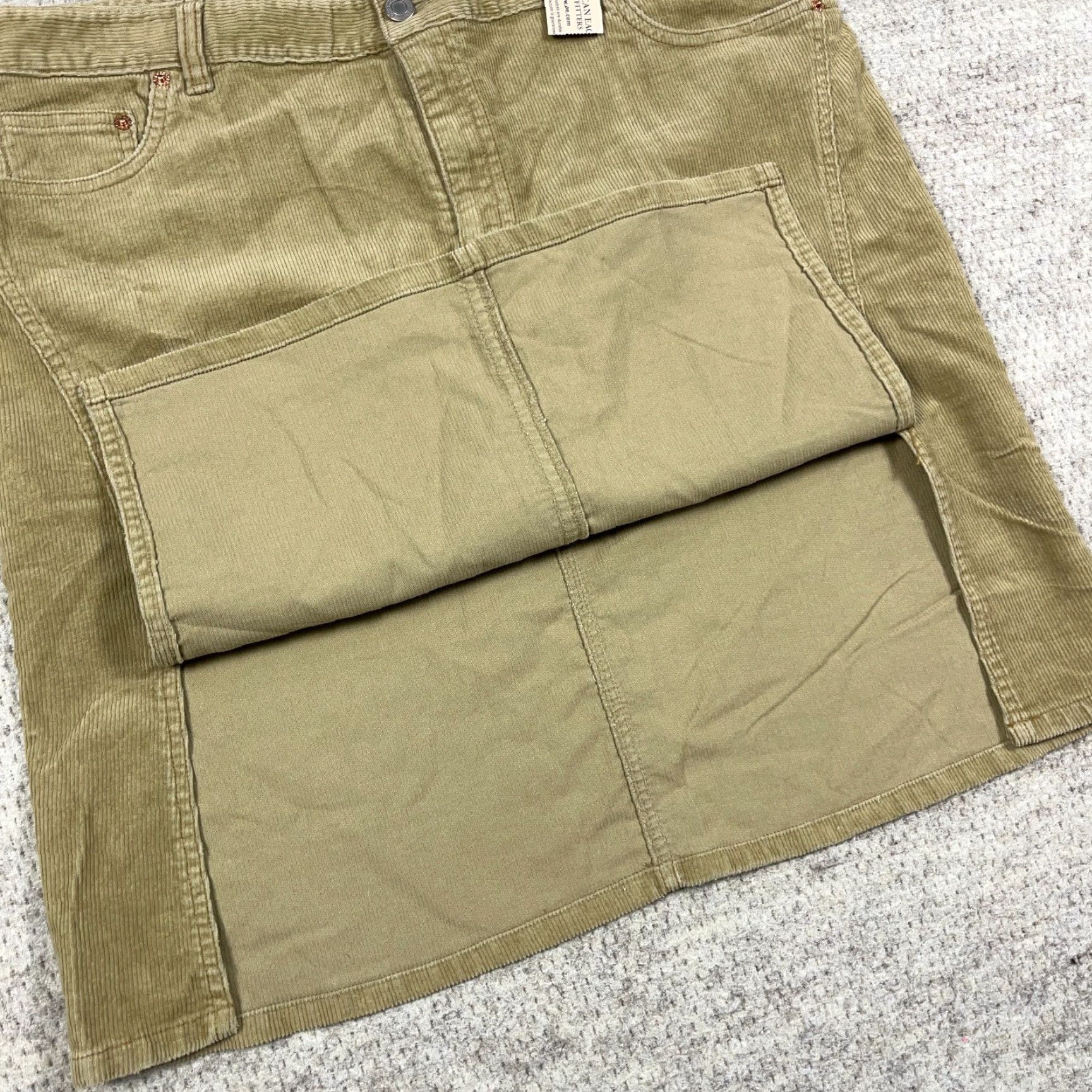 American Eagle Outfitters VINTAGE American Eagle Outfitters Skirt 14 Tan Khaki Corduroy Stretch Double Slit Mini Beige 90s Womens Size 36" / US 14 / IT 50 - 4 Thumbnail