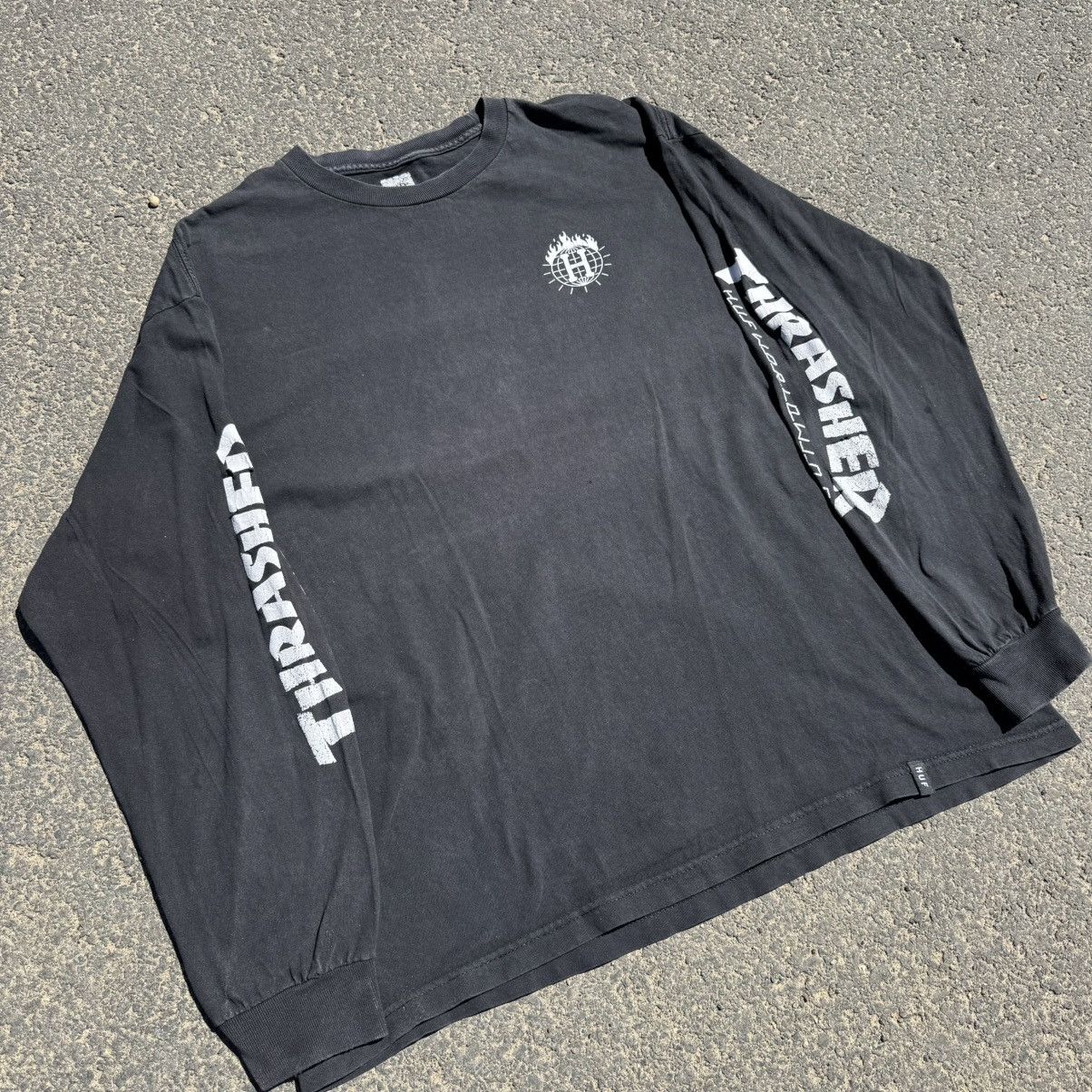 Huf × Thrasher HUF x Thrasher Washed Thrashed Longsleeve Tshirt Skate Size US XL / EU 56 / 4 - 4 Thumbnail