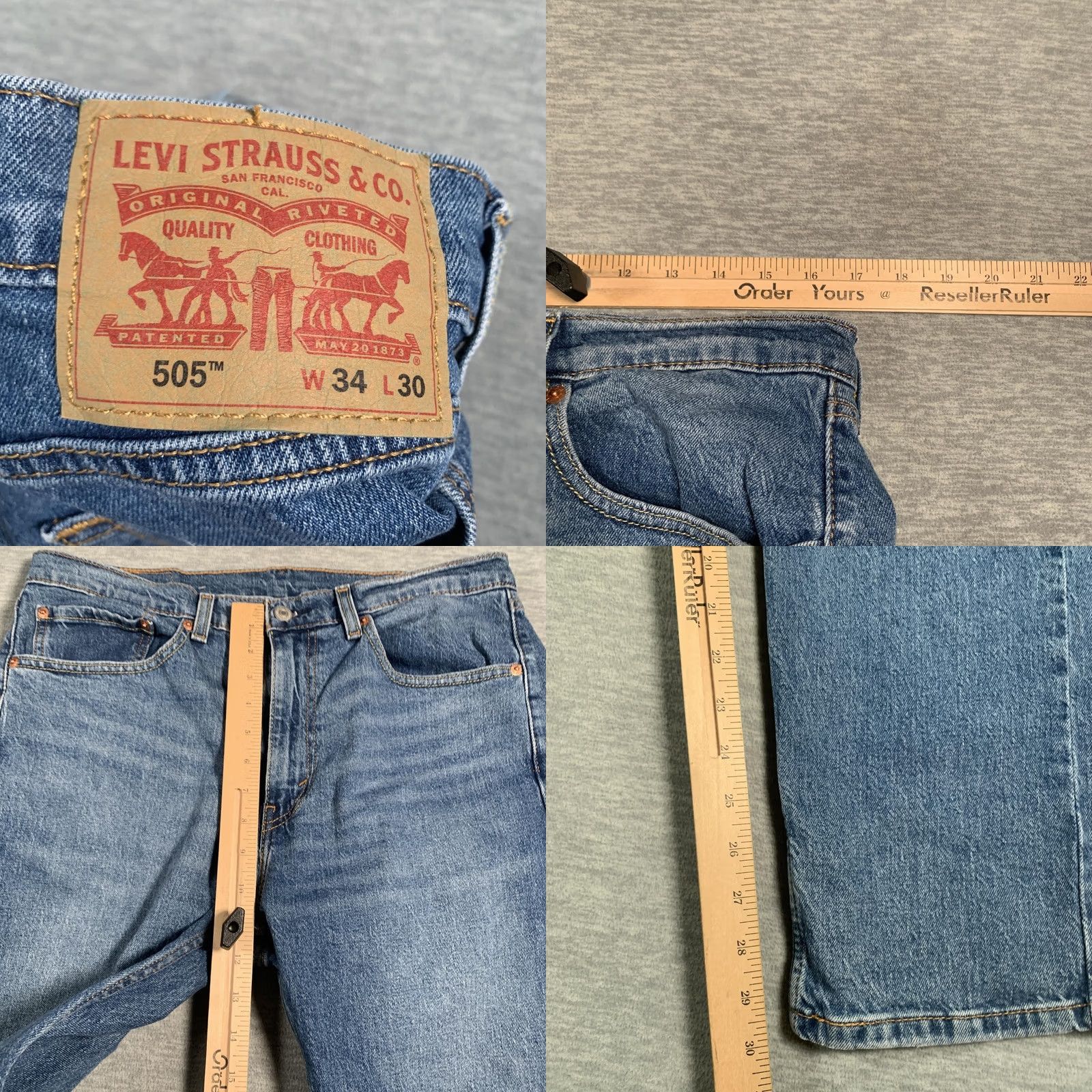 Levi's Levis 505 Jeans Blue Denim Straight Leg Classic Fit Casual Pants Mens 34x30 Size US 34 / EU 50 - 8 Thumbnail