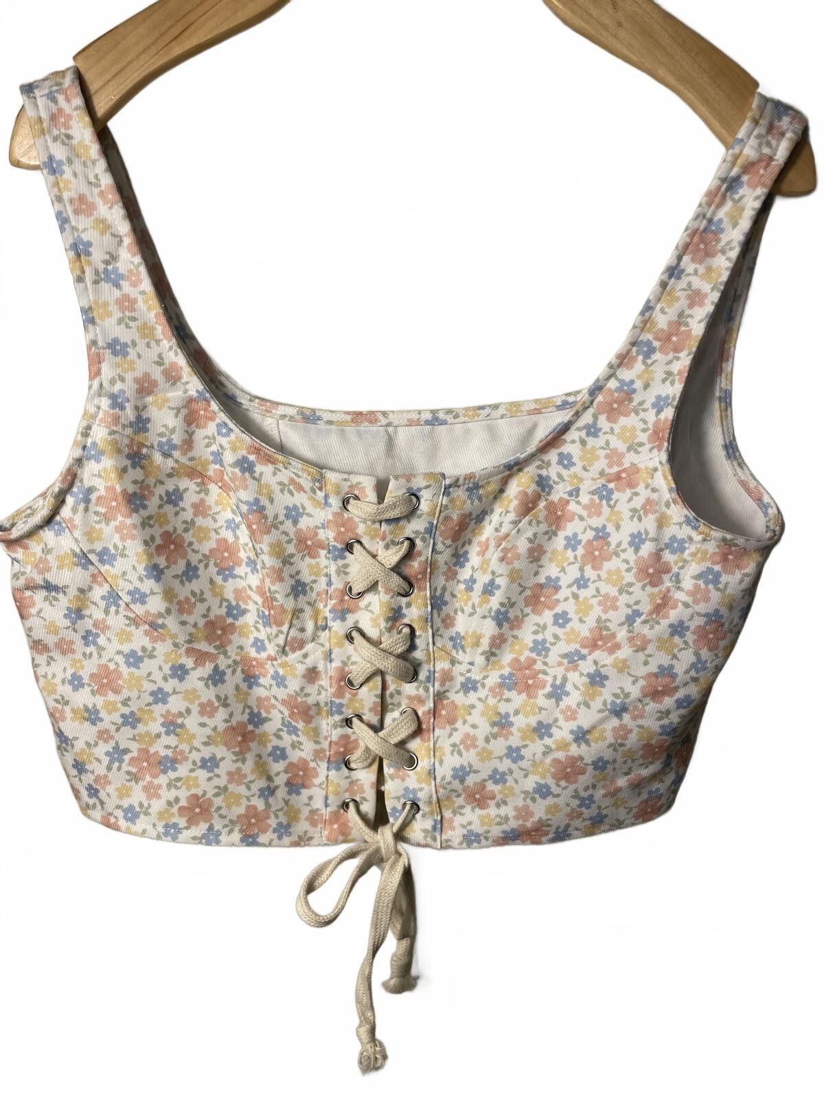 Other Cider Floral Lace Up Crop Top Women’s Large Boho Festival Size L / US 10 / IT 46 - 4 Thumbnail