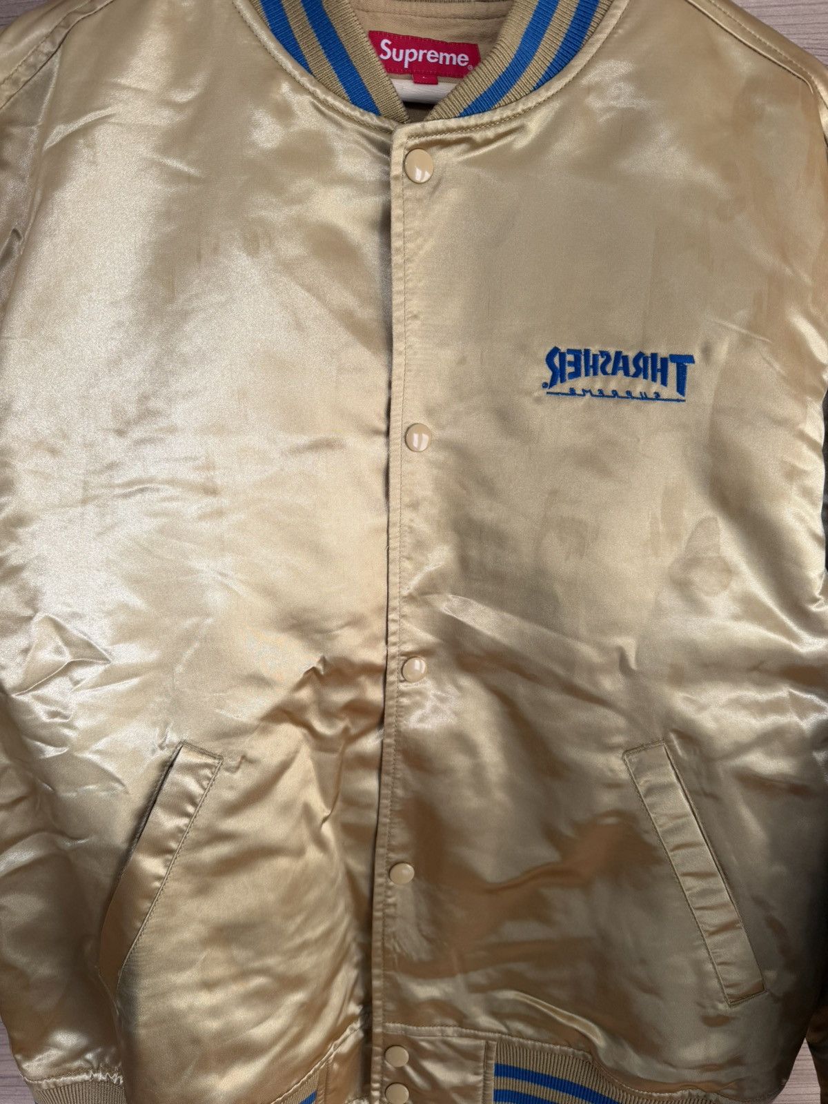 Supreme Supreme x Trasher Satin Bomber Jacket Gold Size US L / EU 52-54 / 3 - 5 Thumbnail
