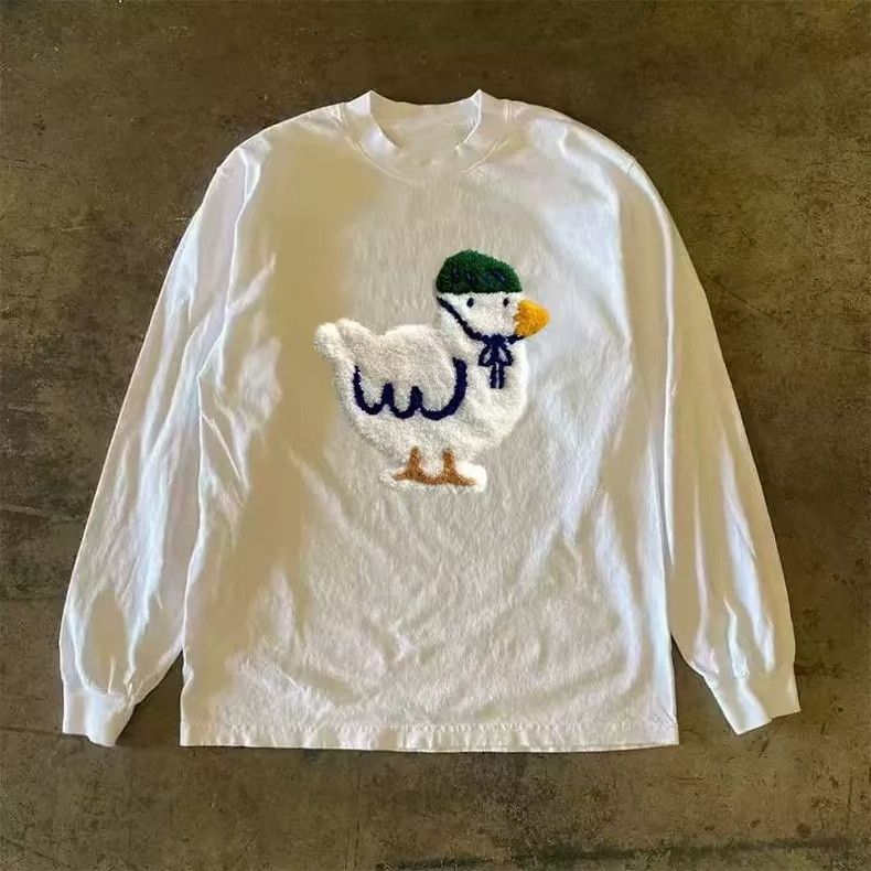 Vintage White retro cartoon duck print long-sleeved T-shirt y2k Size US M / EU 48-50 / 2 - 1 Thumbnail
