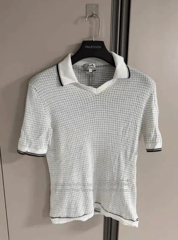 Hermes White Short Sleeve Grid Pattern Polo Shirt Size S. Size US S / EU 44-46 / 1 - 1 Thumbnail
