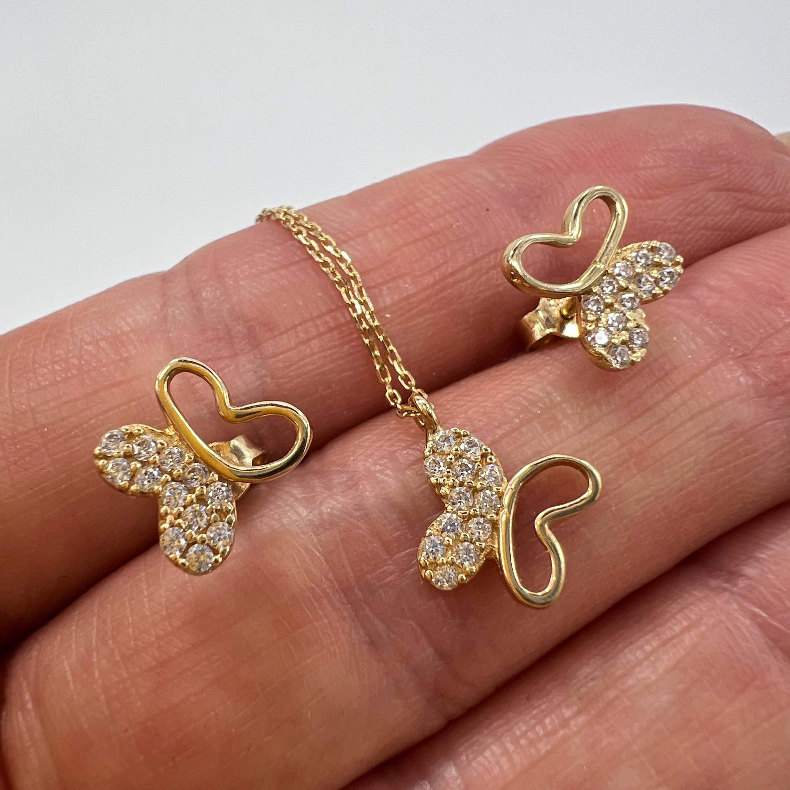 Other 14K Solid Gold Butterfly Necklace Earrings Set Italy 2.9g Size ONE SIZE - 1 Thumbnail