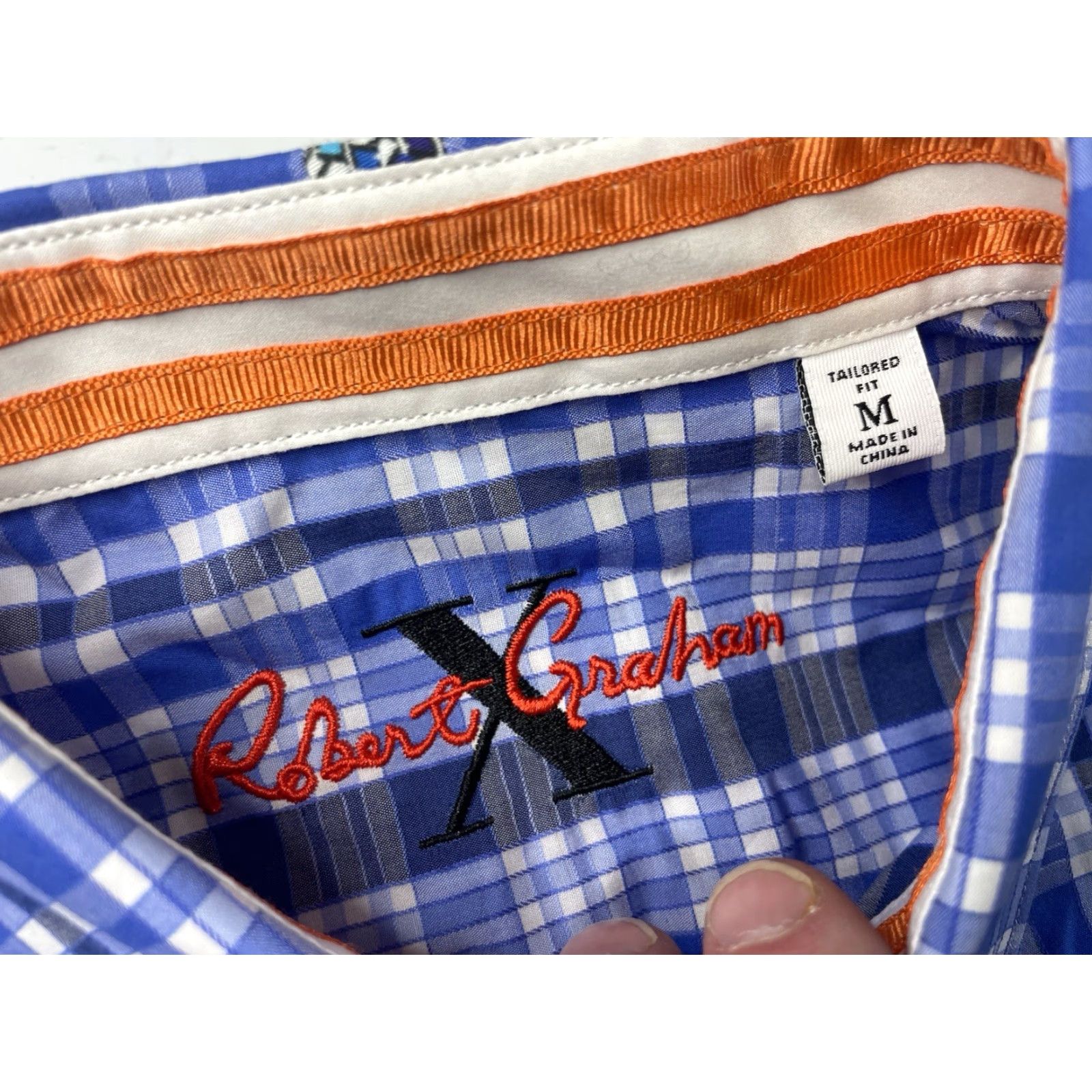 Robert Graham NWT Robert Graham X Shirt Mens M Plaid Paisley Button-Down Blue Multicolor Long Sleeve Cotton Button-Up Embroidered Contrast Trim Size US M / EU 48-50 / 2 - 5 Thumbnail