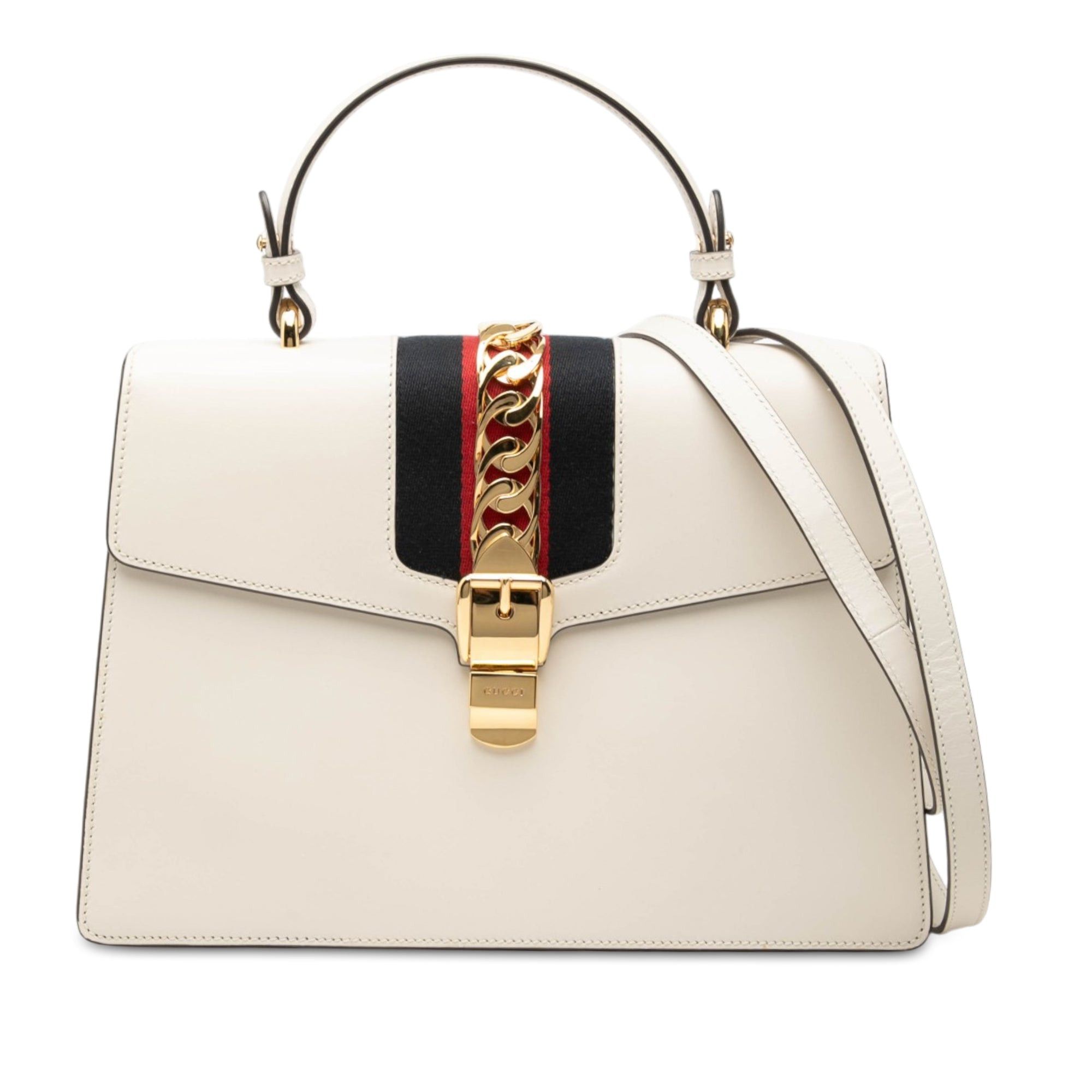 Calfskin Web Sylvie Top Handle Bag in White, Women's