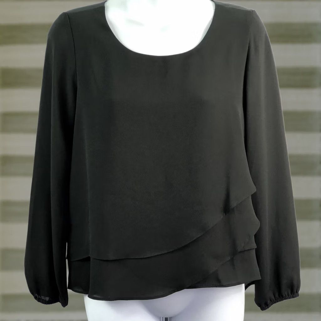 Ann Taylor Ann Taylor Blouse Women's 3/4 Sleeve Chiffon Black Layered Front Casual Holiday Whimsy 90s Style Size XS / US 0-2 / IT 36-38 - 1 Thumbnail
