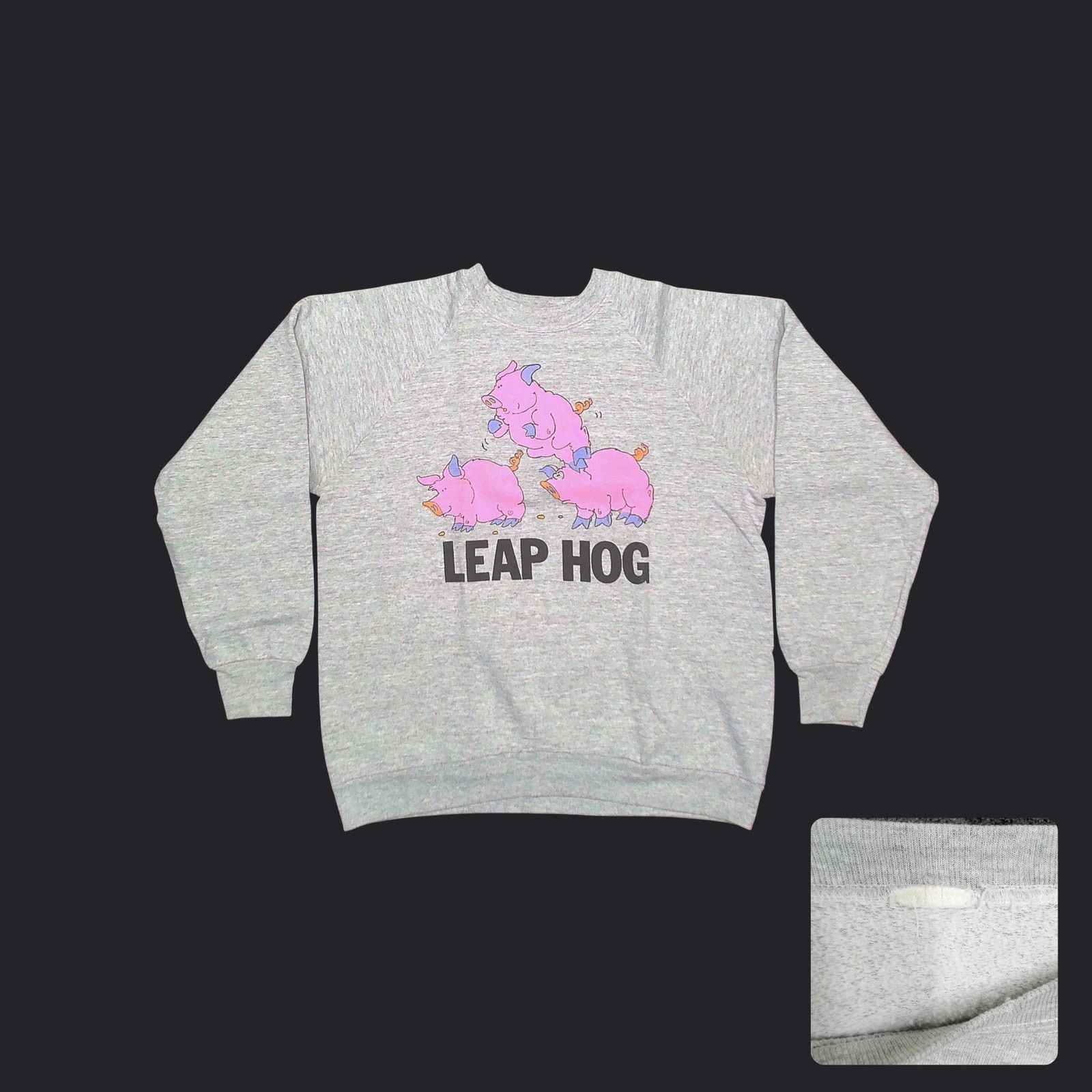Vintage 80s Leap Hog Pig Graphic Boxy Raglan Sweatshirt Size US L / EU 52-54 / 3 - 1 Thumbnail