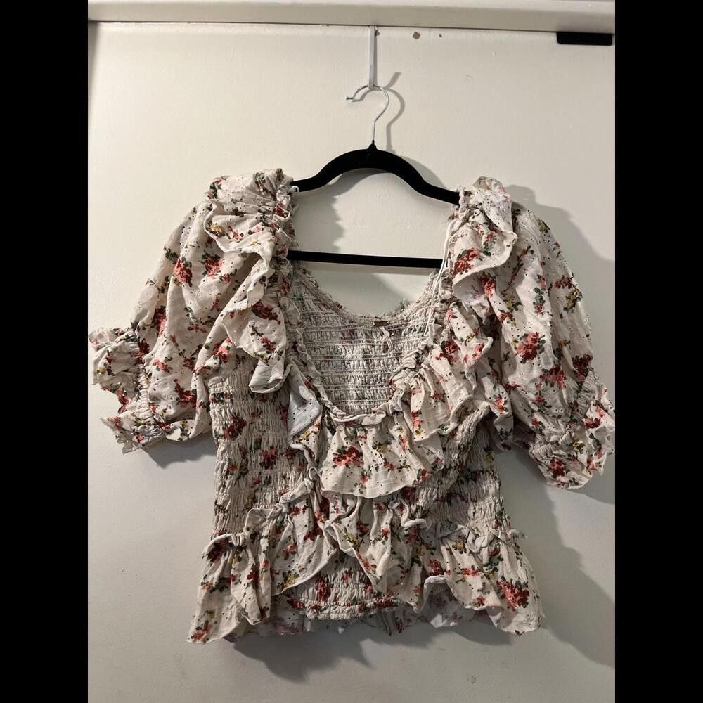 Free People Free People Womens Floral Smocked Ruffle Top - Size Medium Size M / US 6-8 / IT 42-44 - 1 Thumbnail