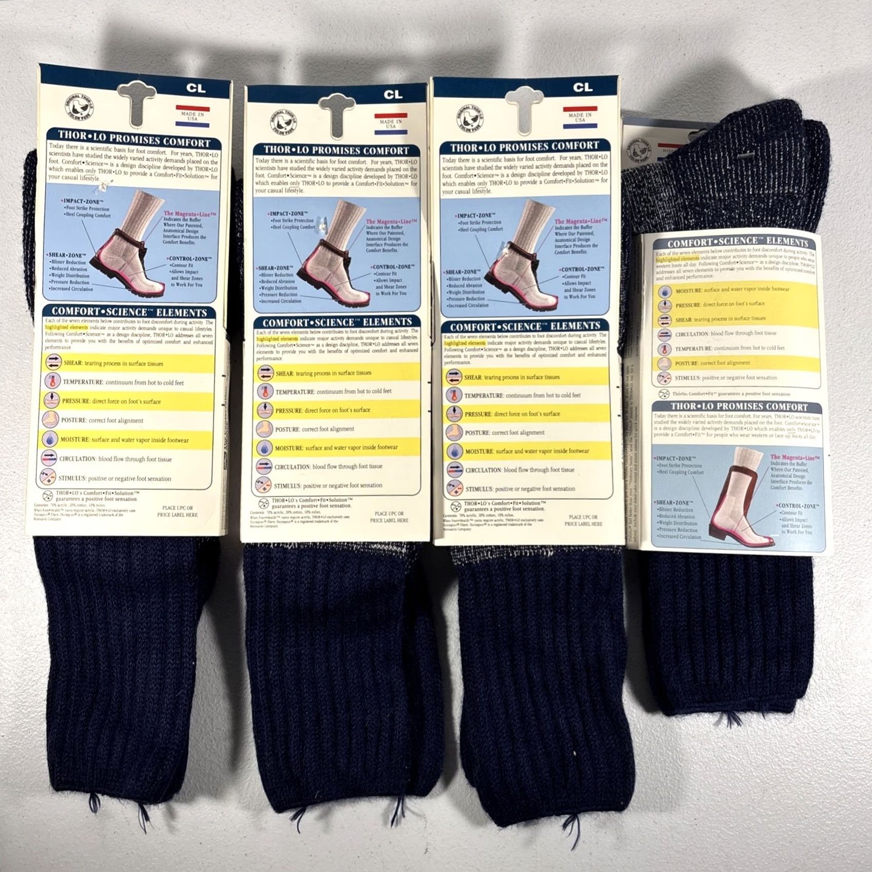 Vintage Thorlos Socks Western Navy Calf 8.5-12.5 Men’s Unisex Adults 4 Pairs TWW-13 USA 90s Cushioned Mid Calf All Seasons Athletic Socks Size ONE SIZE - 4 Thumbnail