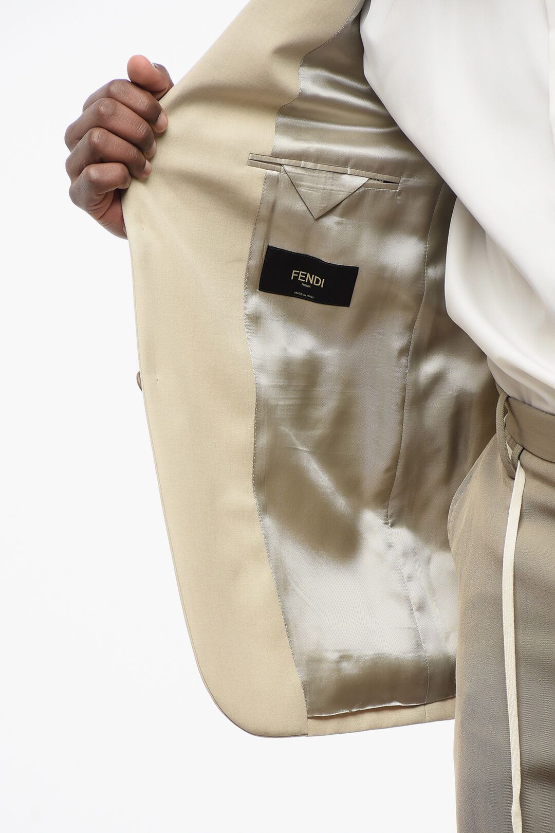 Fendi og1mm0825 Virgin Wool Jojoba Slim Fit Blazer in Beige Size US M / EU 48-50 / 2 - 5 Thumbnail