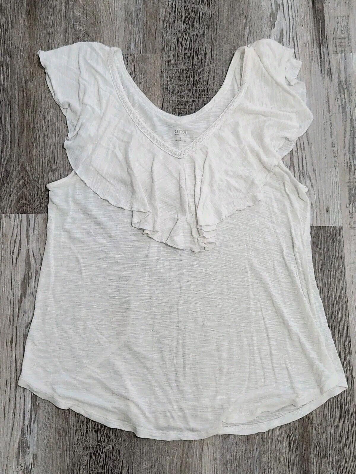 Designer Ana Top Large White V Neck Flowy Shirt Blouse Lightweight Size L / US 10 / IT 46 - 1 Thumbnail