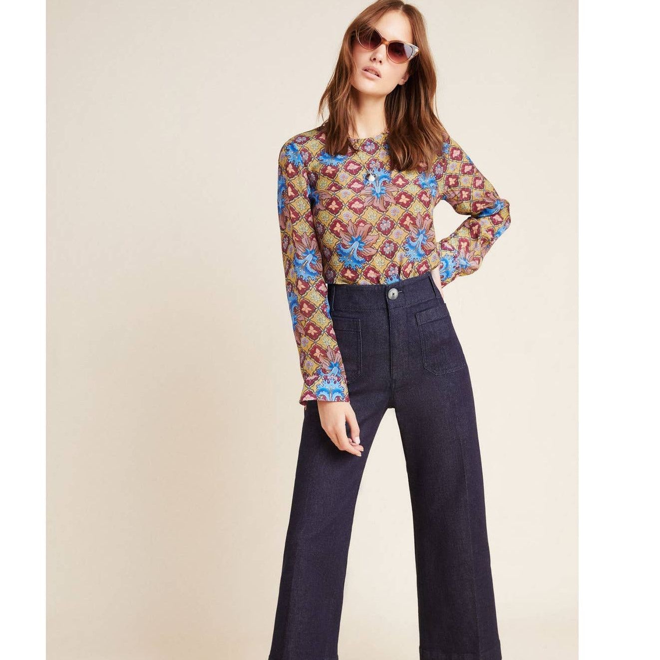 Anthropologie New Selene Geometric Long-Sleeve Blouse by TANVI KEDIA Size XS / US 0-2 / IT 36-38 - 2 Thumbnail