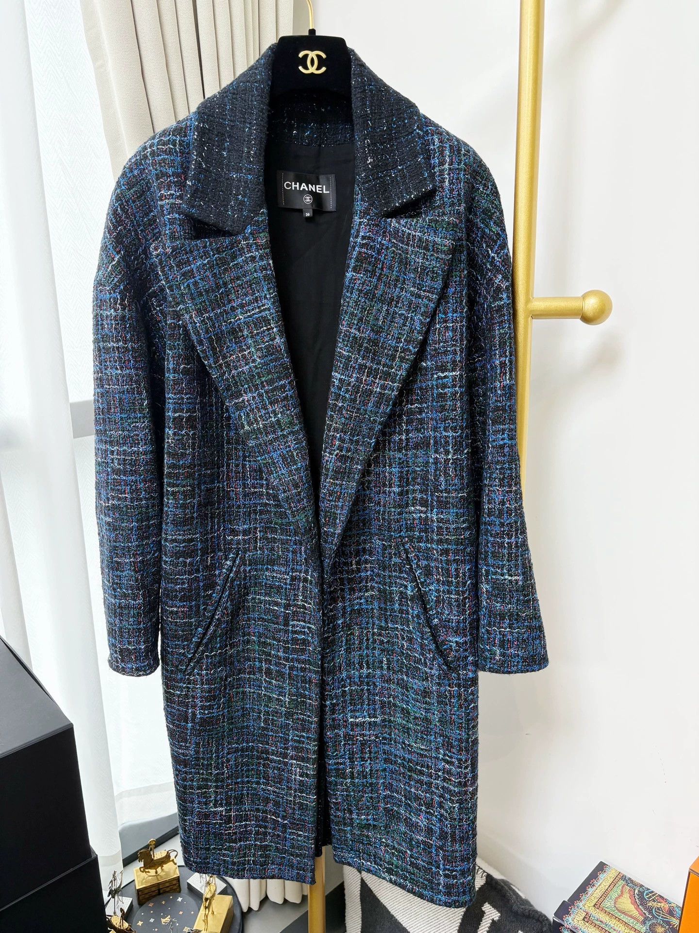 Chanel 22P Blue Tweed Long Coat - dmc