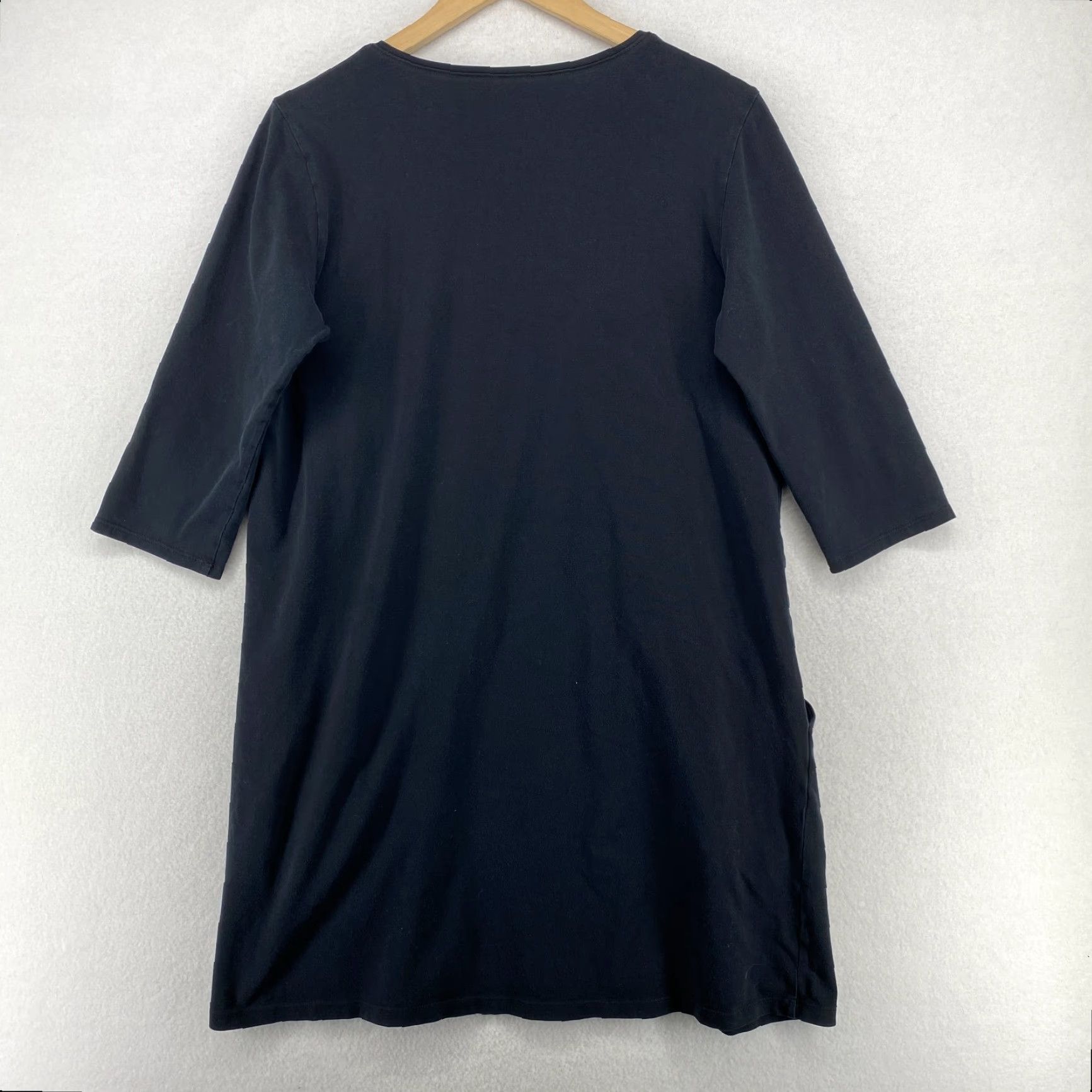 EILEEN FISHER Dress S Organic Cotton Stretch Jersey Shift 3/4 Sleeve Black  USA