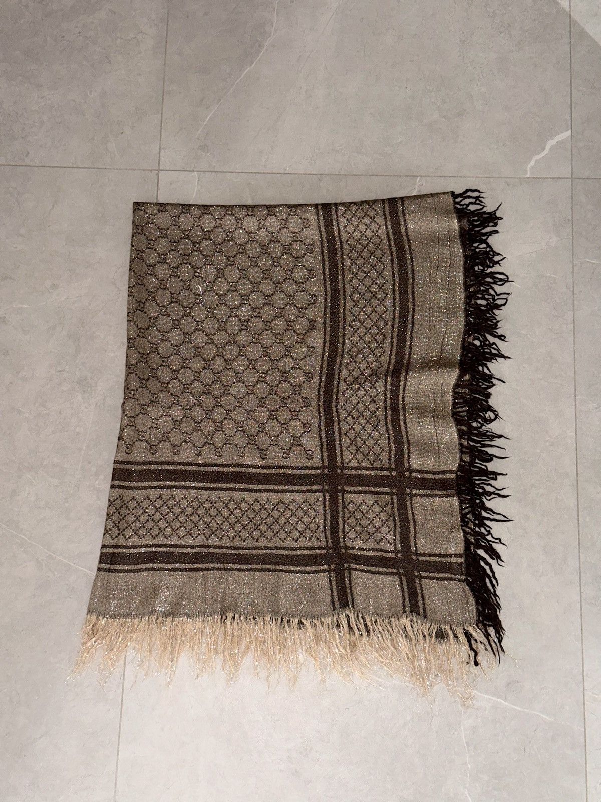 Gucci GUCCI 2007 Silver Thread GG Monogram Wool Silk Scarf Demna Size ONE SIZE - 17 Thumbnail