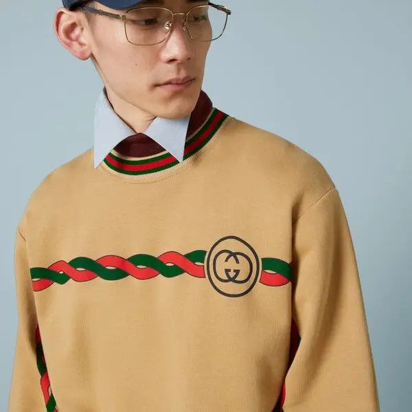 Gucci o1s1wg110225 Interlocking G Torchon Cotton Sweatshirt Beige Size US L / EU 52-54 / 3 - 3 Thumbnail