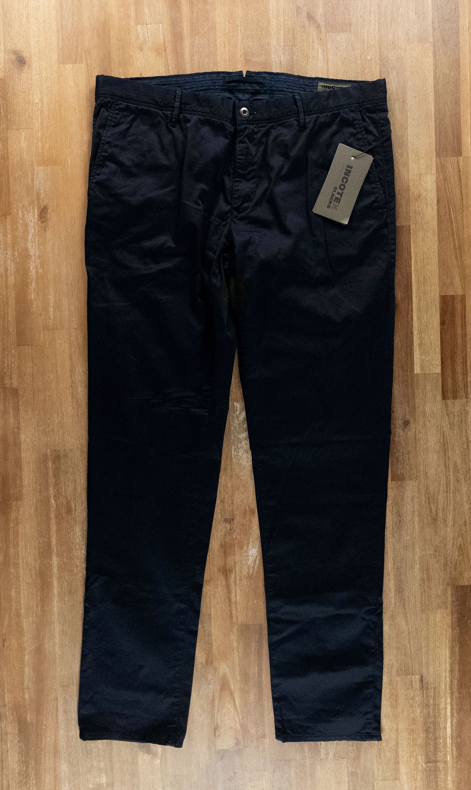 INCOTEX Slacks dark navy blue slim fit cotton chino pants 38