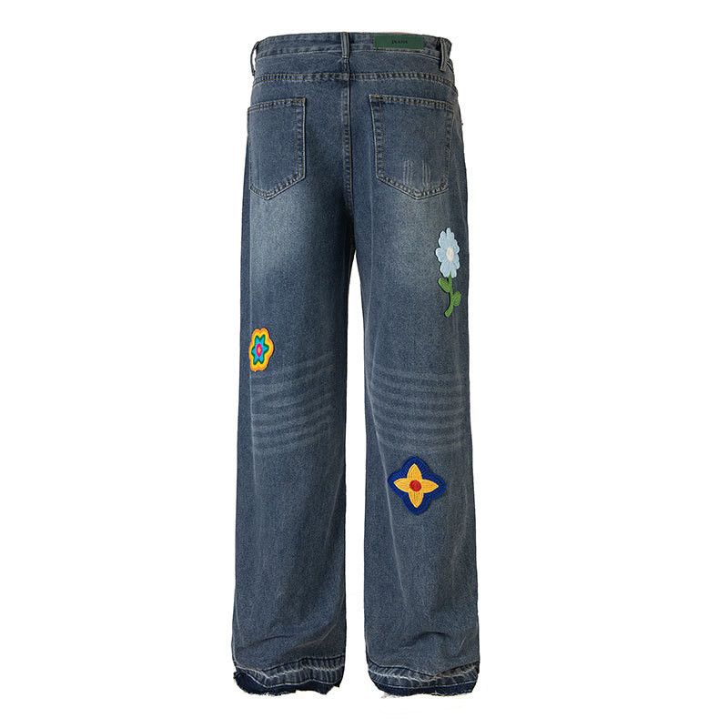 Jean American vintage men's floral embroidered loose jeans Size US 32 / EU 48 - 2 Thumbnail