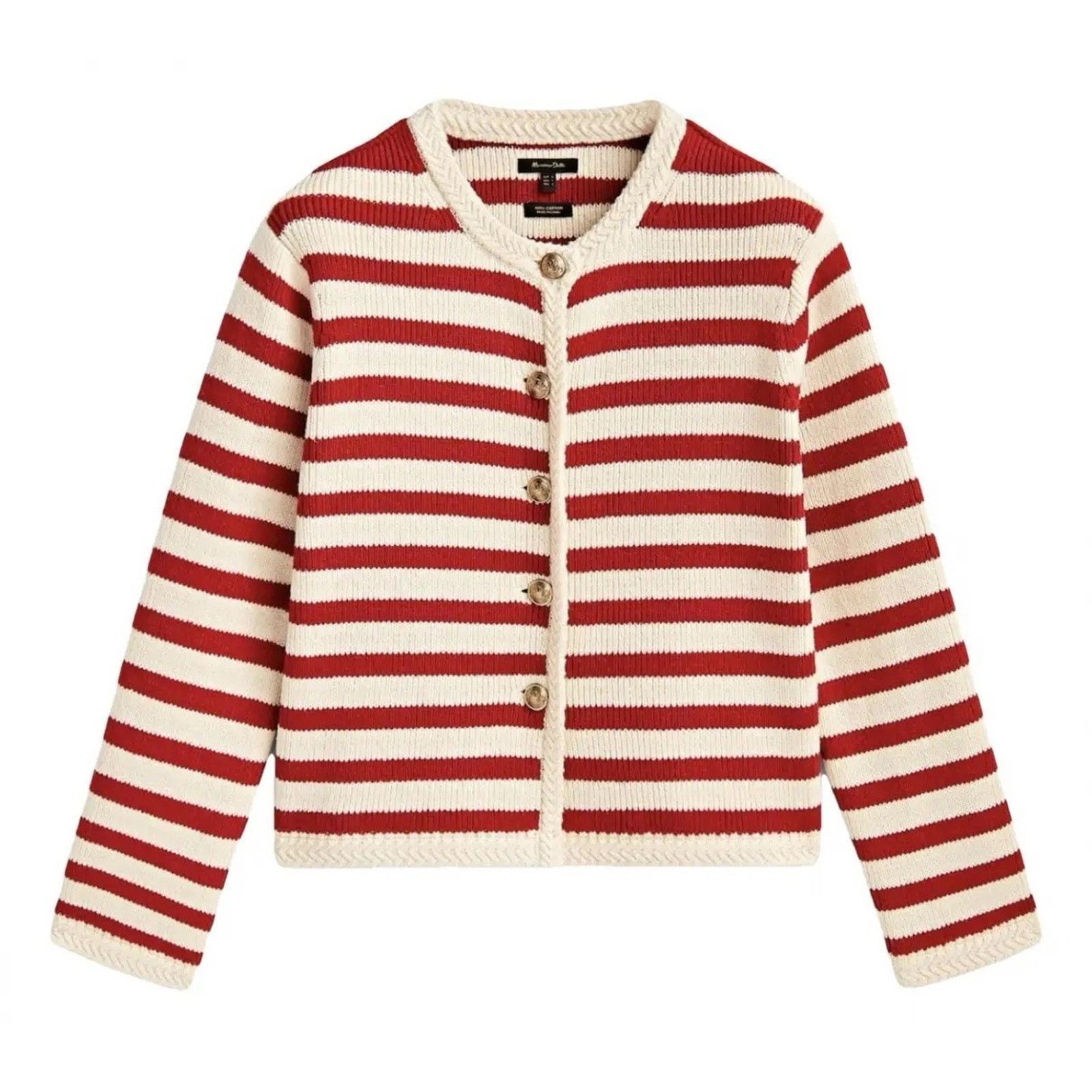 Massimo Dutti MASSIMO DUTTI striped knit cardigan Stripe gold buttons Red Size M / US 6-8 / IT 42-44 - 2 Thumbnail