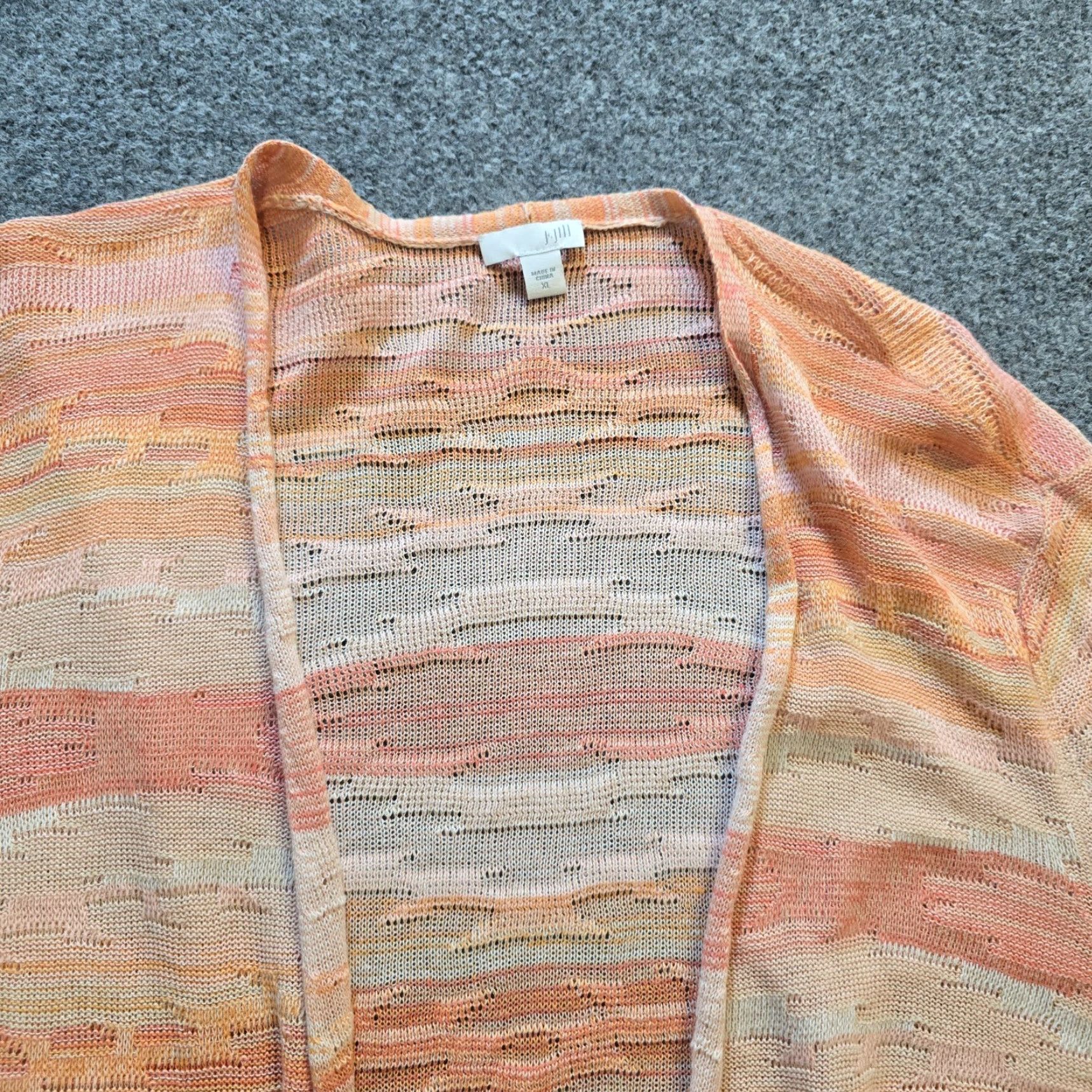 J. Jill J Jill Cardigan Womens XL Orange Striped Linen Blend Open Duster Sweater Casual Size XL / US 12-14 / IT 48-50 - 2 Thumbnail