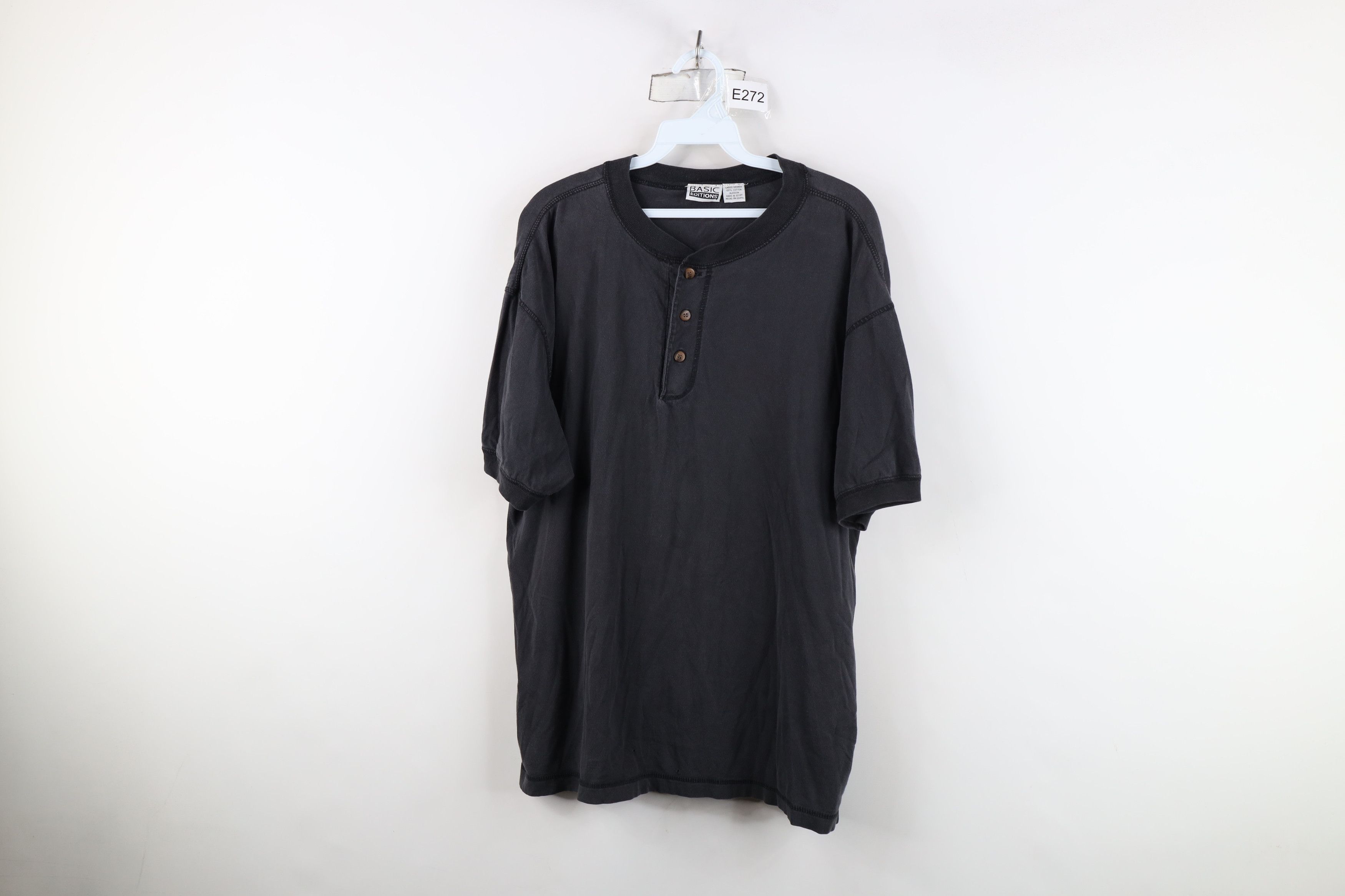 Vintage Vintage 90s Streetwear Cotton Henley T-Shirt Black Size US L / EU 52-54 / 3 - 1 Thumbnail