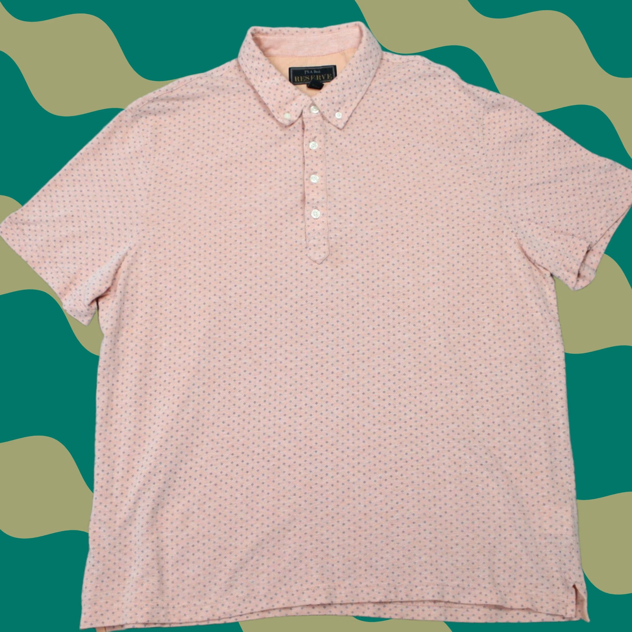Jos. A. Bank Jos A Bank Polo Shirt Mens XL Pink Geometric Cotton S/S Button-Down Regular Fit Size US XL / EU 56 / 4 - 1 Thumbnail