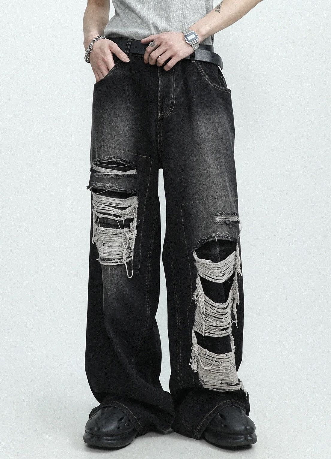 Japanese Brand × Vintage Retro punk distressed ripped hole jeans pants Size US 32 / EU 48 - 4 Thumbnail