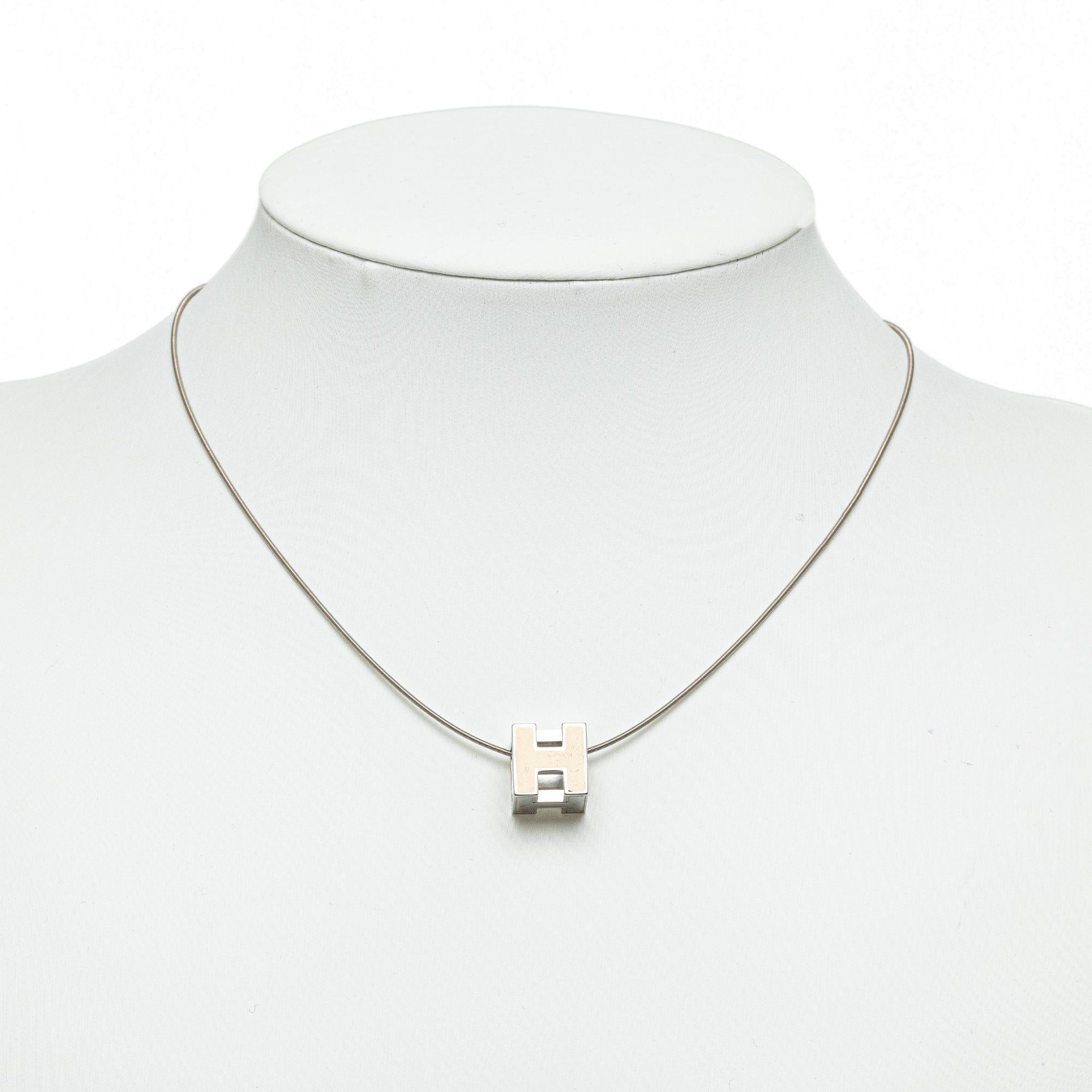 image of Hermes Cage D'h Cube Necklace Costume Necklace in Silver, Women's