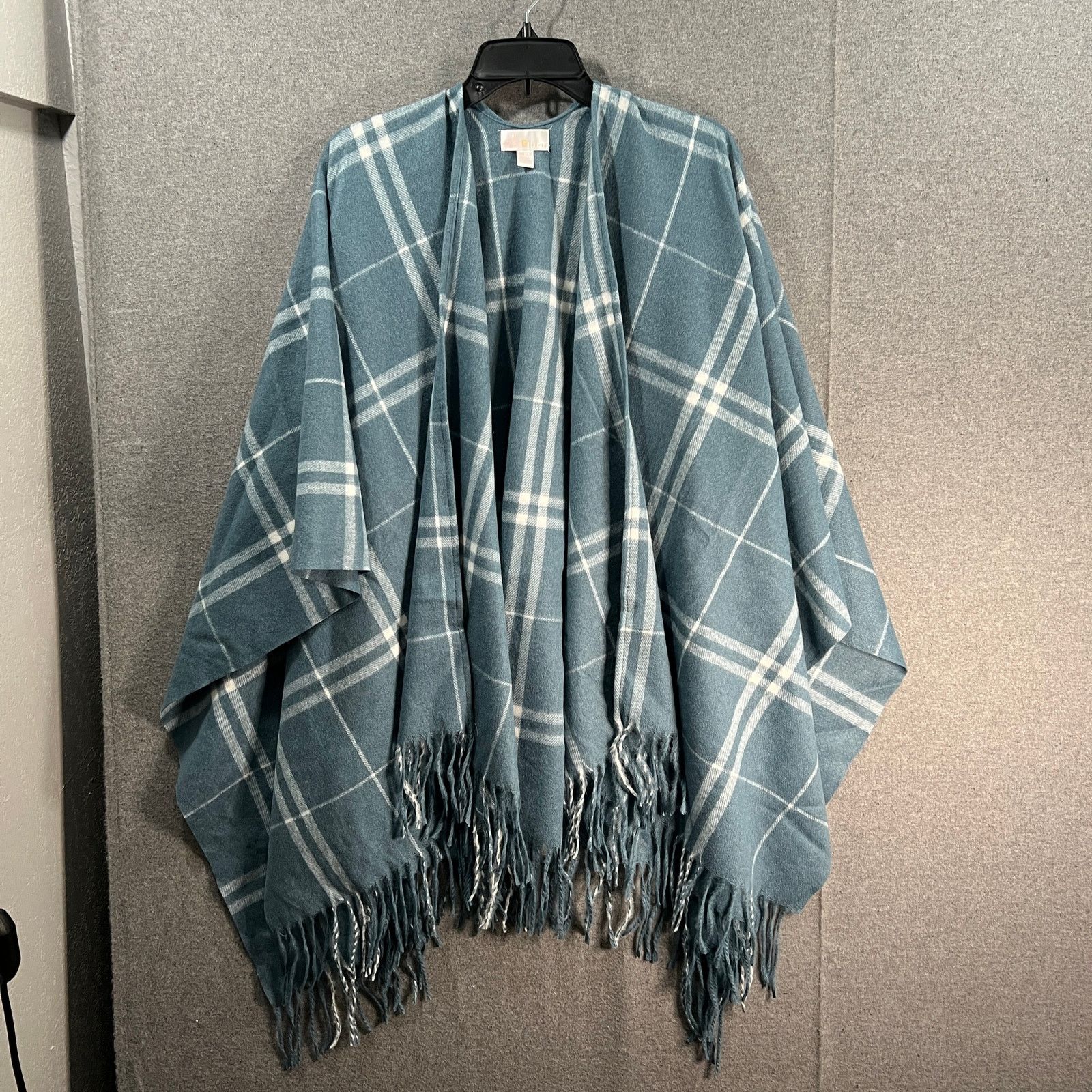 Other Belle by Kim Gravel Hello Fall Plaid Ruana Steele Blue Size ONE SIZE - 1 Thumbnail