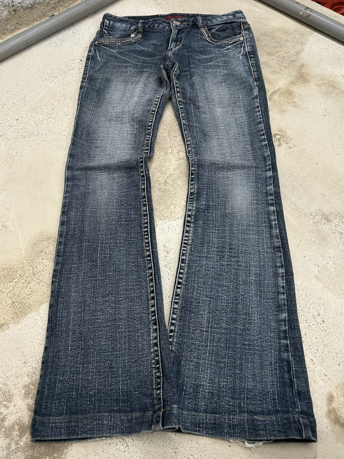 GOSTAR DE FUGA Flare BCBG Bootcut Distressed Fade Washed Button Studded Size US 30 / EU 46 - 1 Thumbnail