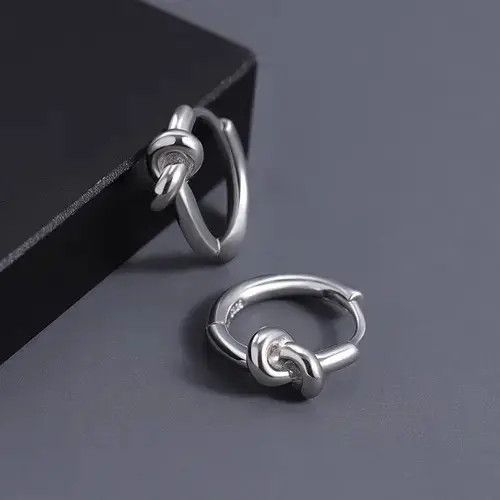 Jewelry × Other 925 Silver Plated Knot Small Hoop Earrings for Men Women Size ONE SIZE - 2 Thumbnail