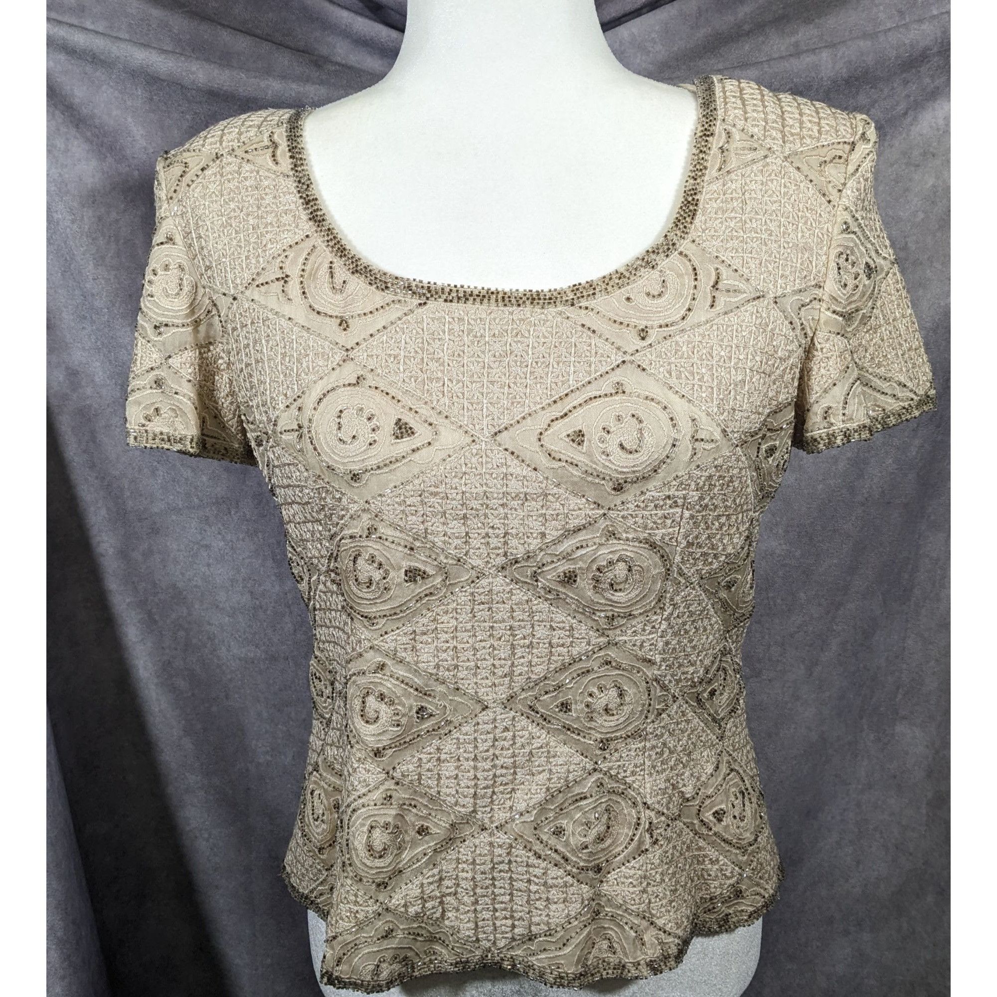 Oleg Cassini Vintage BlackTie By Oleg Cassini Silk Beaded Top Size Large Size L / US 10 / IT 46 - 10 Thumbnail