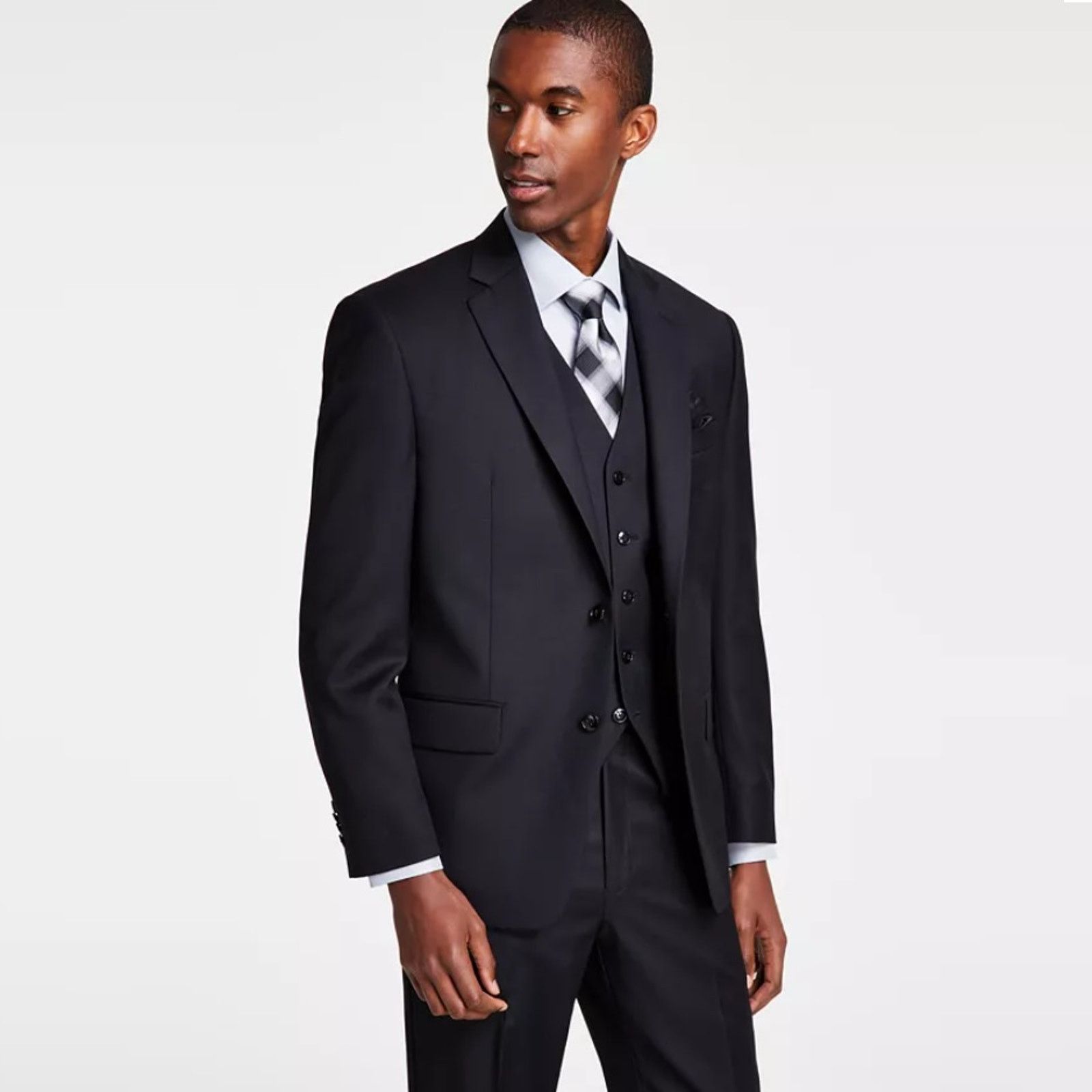 Michael Kors Michael Kors Men's Black Wool Classic-Fit Suit Blazer 44R Size 44R - 1 Thumbnail