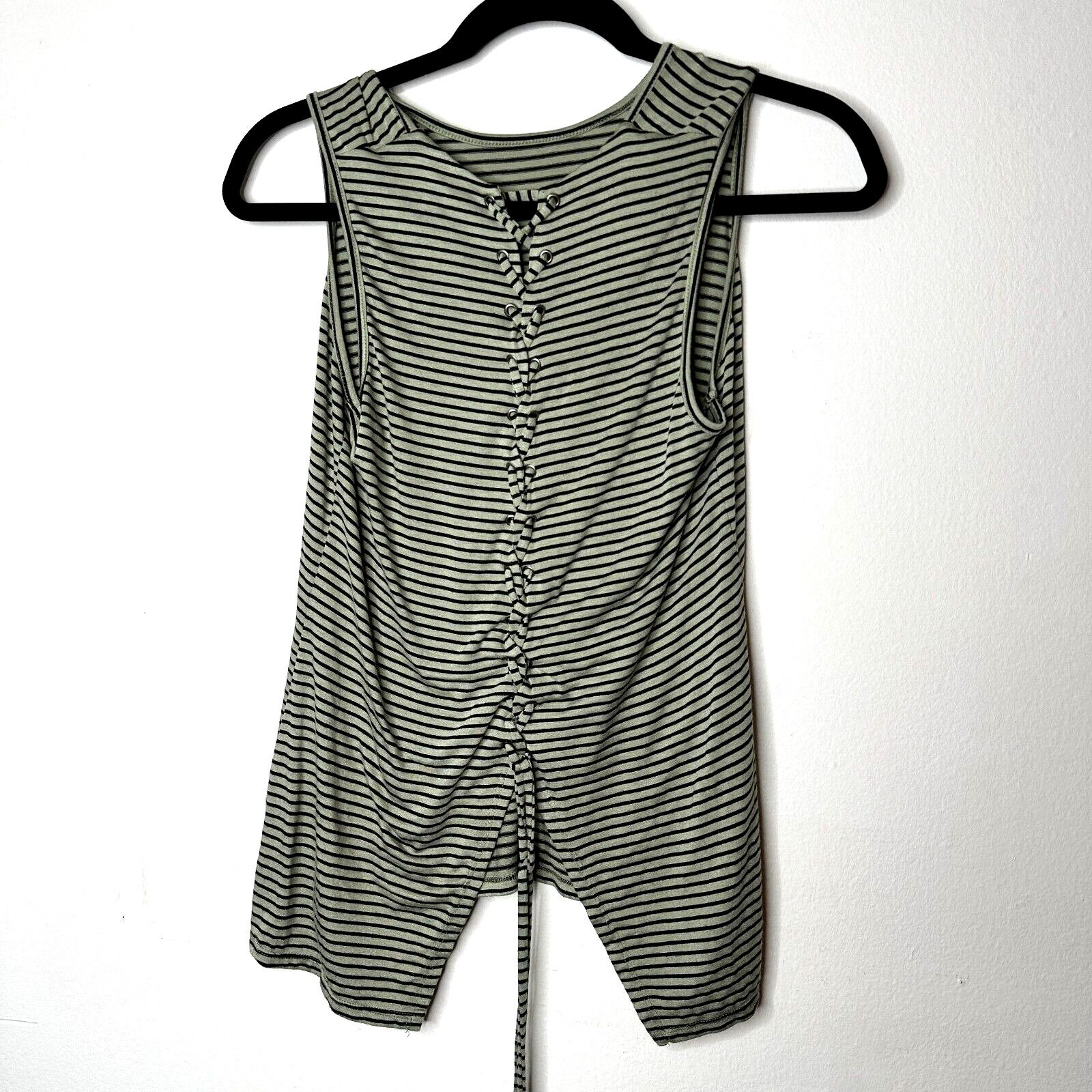 Other Peyton Jensen Olive & Black Strip Lace UpSleeveless Tank Top Size XS / US 0-2 / IT 36-38 - 1 Thumbnail