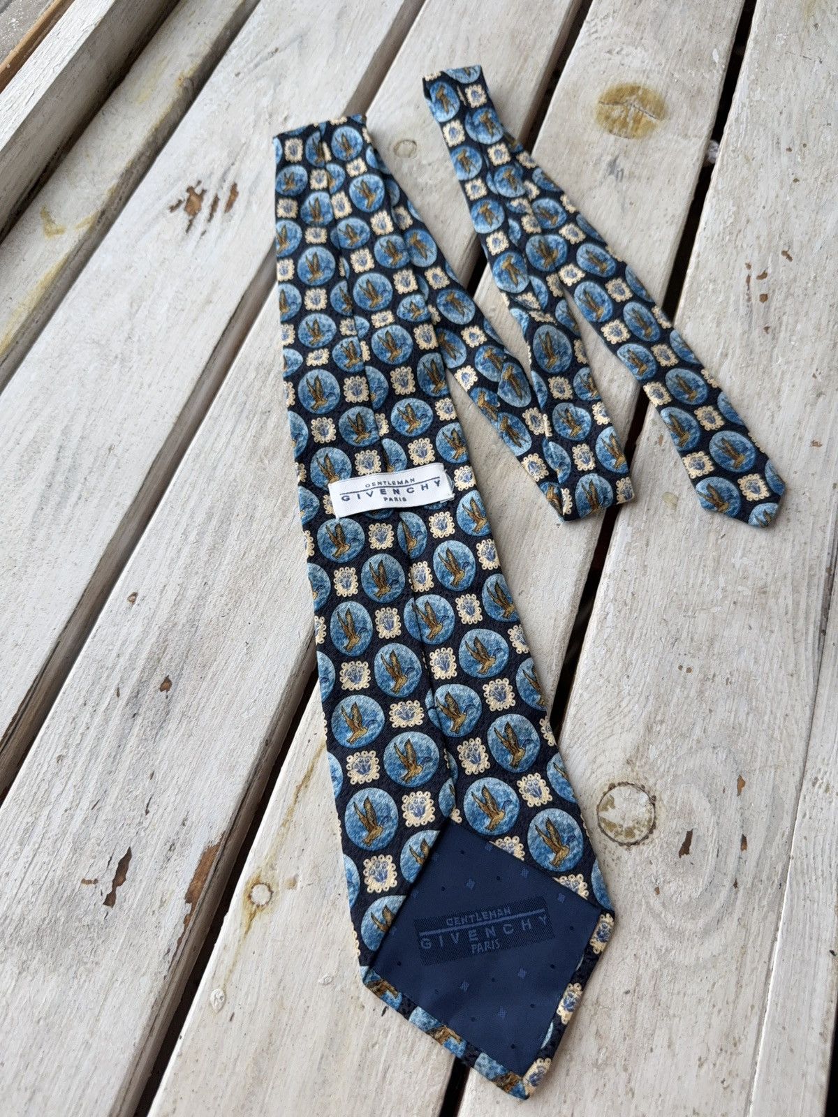 Designer × Givenchy Vintage Givenchy Gentleman Tie Birds Pattern Blue Gold Size ONE SIZE - 6 Thumbnail