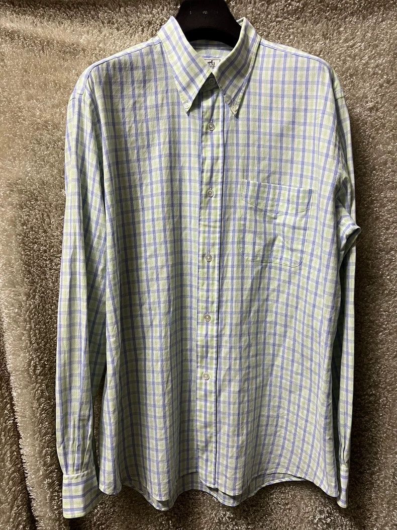 Hermes Hermes Men's Checked Long Sleeve Shirt Size US XL / EU 56 / 4 - 1 Thumbnail