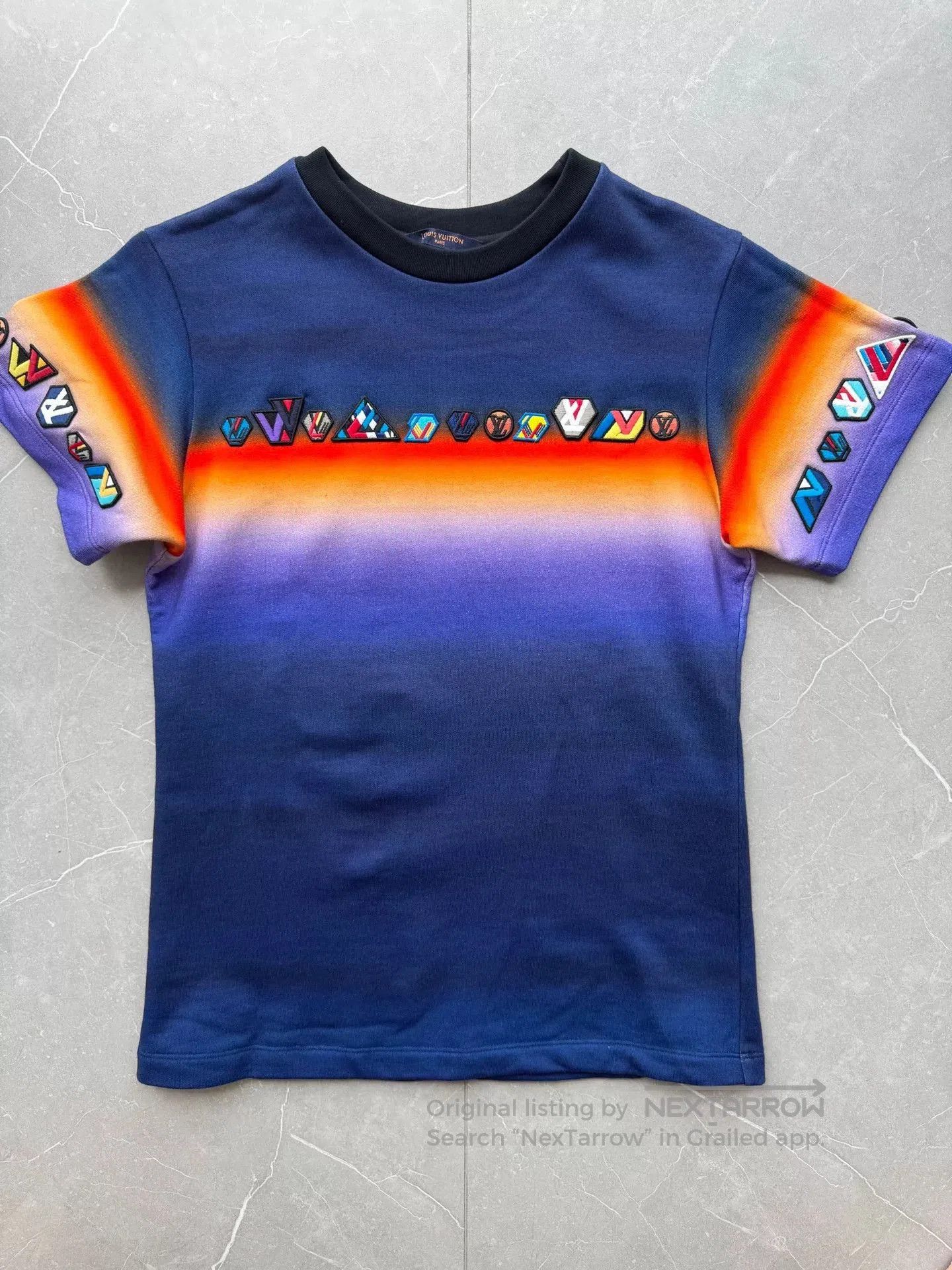 Louis Vuitton Tie-Dye Gradient Logo Embroidered T-Shirt.