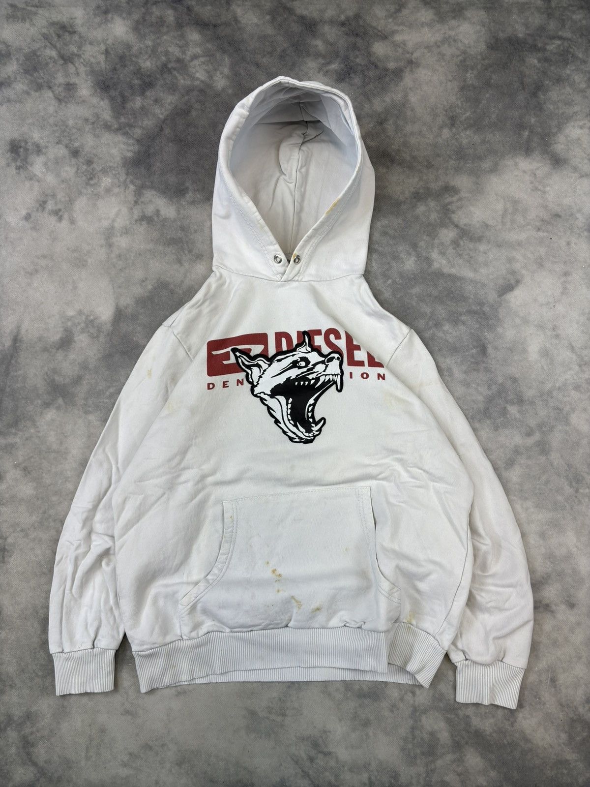 Diesel × Vintage Vintage 90s y2k Diesel Big Logo Hoodie Stained Wolf Rare Size US L / EU 52-54 / 3 - 1 Thumbnail