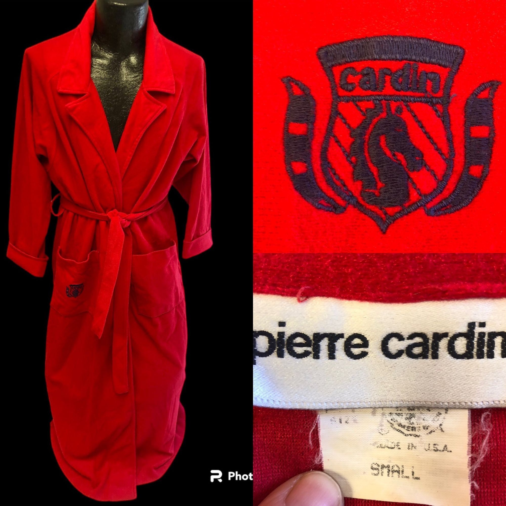 90's Pierre Cardin VELVET Christmas RED Belted DRESS Robe S