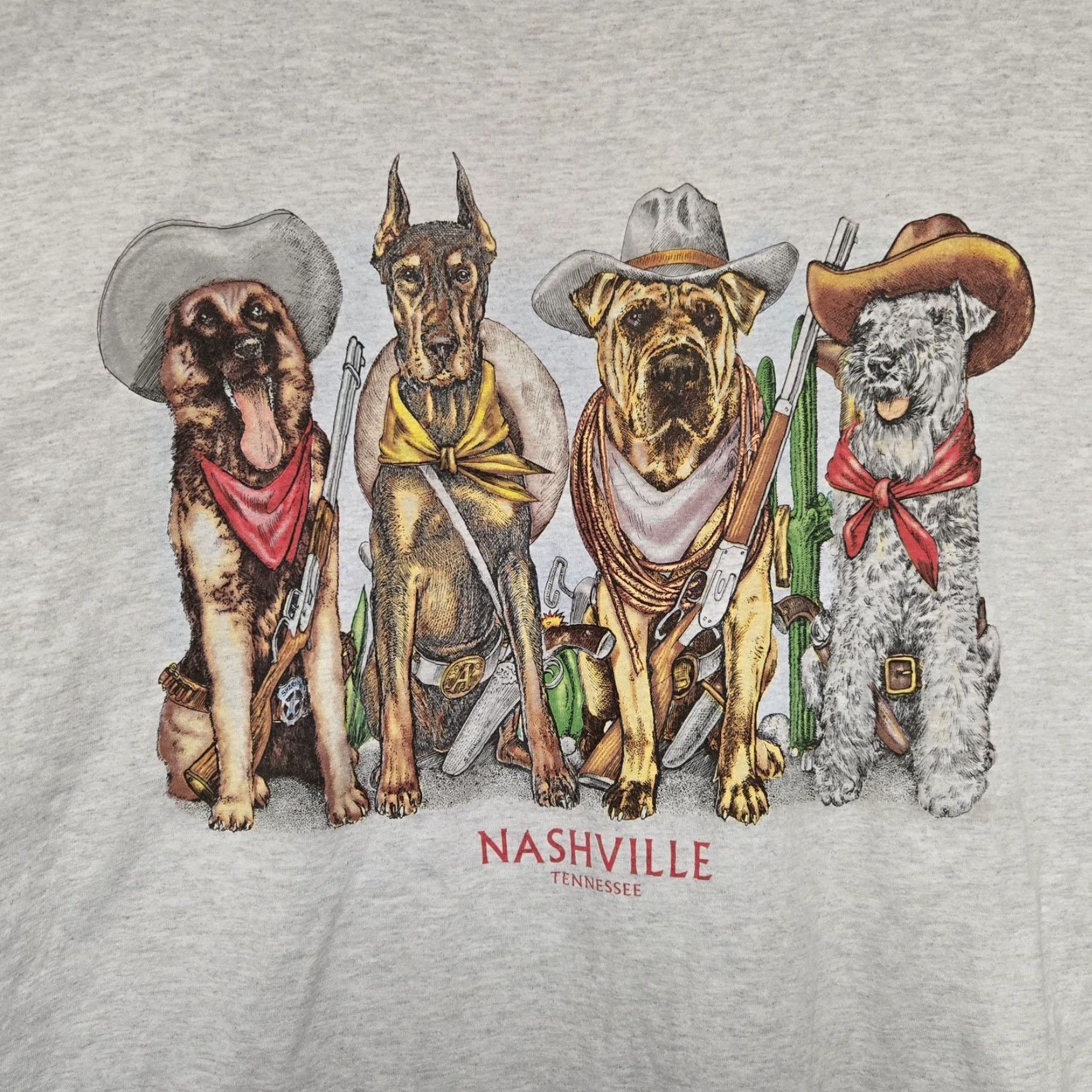 Vintage VINTAGE Nashville Tennessee T-Shirt 2XL Dogs Western Cowboys 90s Double-Sided Cotton Unbranded Unisex Adults Crew Neck Short Sleeve Gray Size US XXL / EU 58 / 5 - 6 Thumbnail