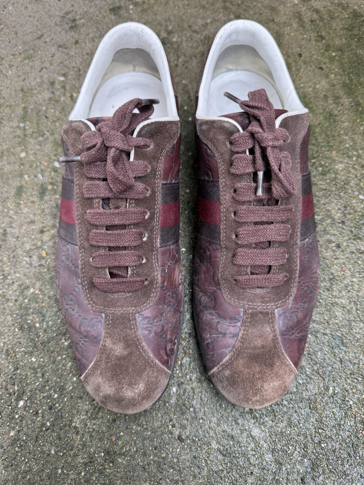 Gucci ✨Gucci✨(138732) Guccissima Brown Leather/Suede Web Sneakers Size US 7.5 / IT 37.5 - 2 Thumbnail