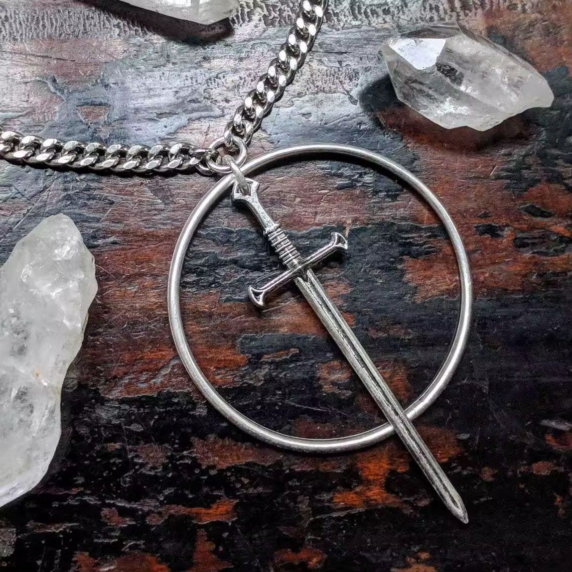 Other Gothic Ancient Silver Choker Chain Sword Pendant Necklace Size ONE SIZE - 4 Thumbnail